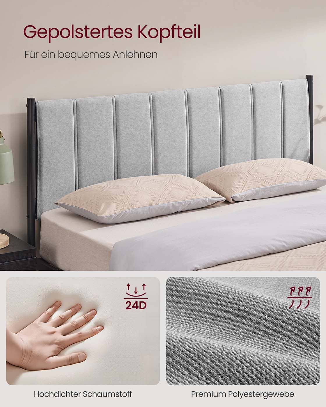 Doppelbettgestell 160 x 200 cm mit Stahl-Latten taubengrau