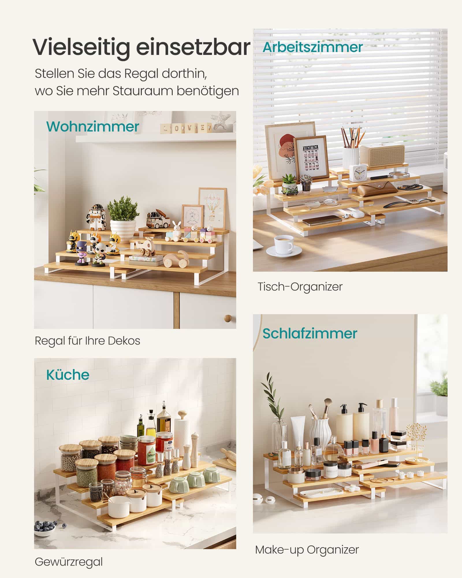 Gewürzregale 2er Set je 4 Ablagen naturbeige-wolkenweiß Gewürzregale 2er Set je 4 Ablagen naturbeige-wolkenweiß