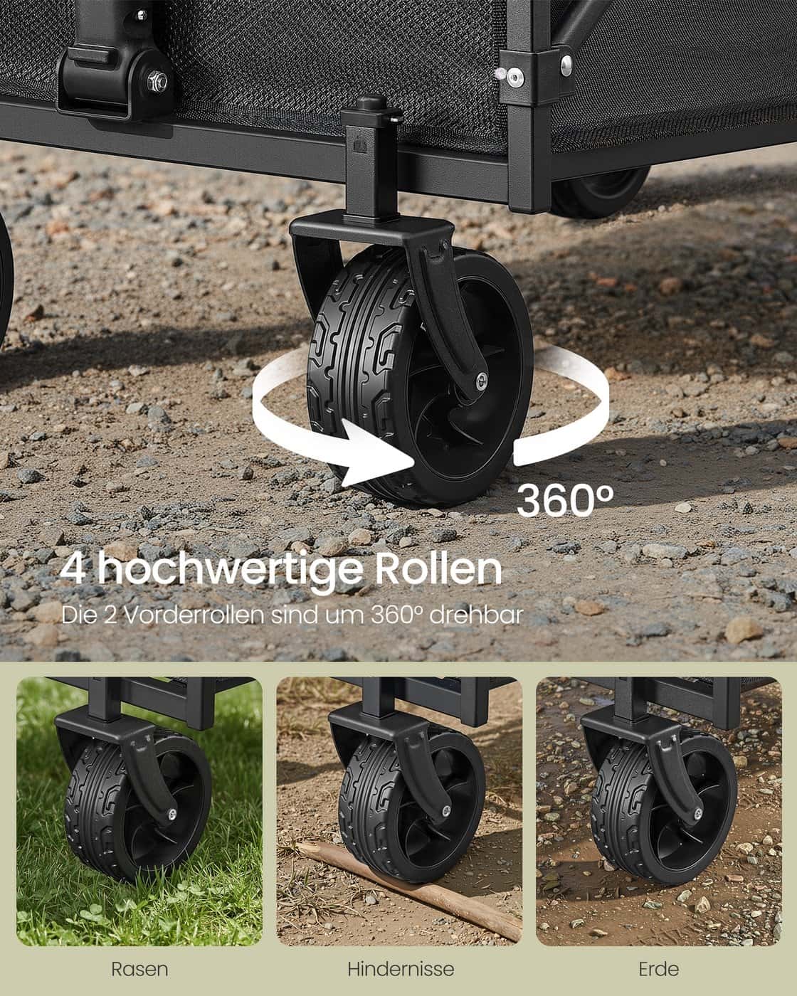 Kleiner Handwagen faltbar mit 4 verstärkten Rollen und Griff Tintenschwarz Kleiner Handwagen faltbar mit 4 verstärkten Rollen und Griff Tintenschwarz