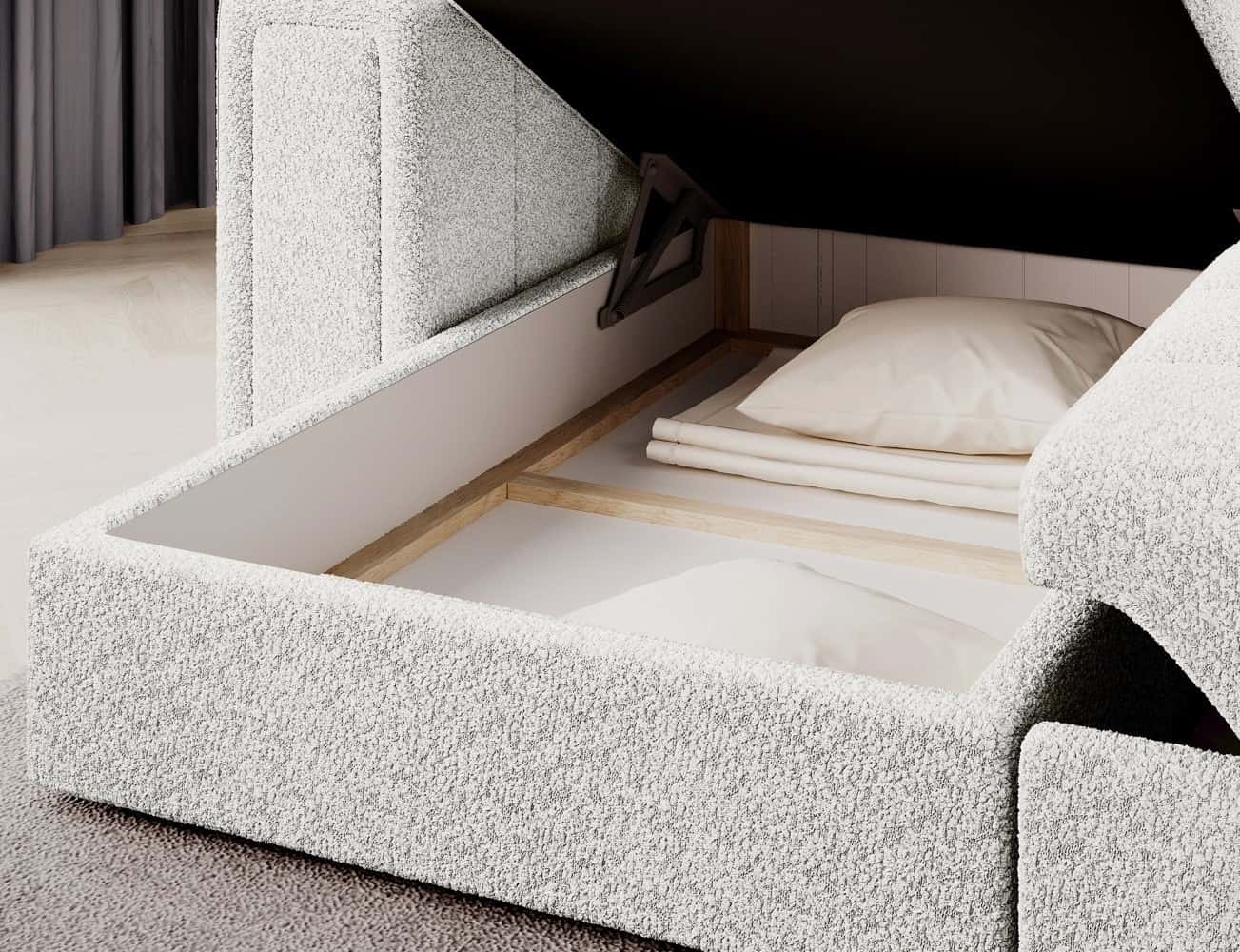 Ecksofa Blenvi Weiß mit Schlaffunktion & Bettkasten | Royal | Eltap | beidseitig montierbar