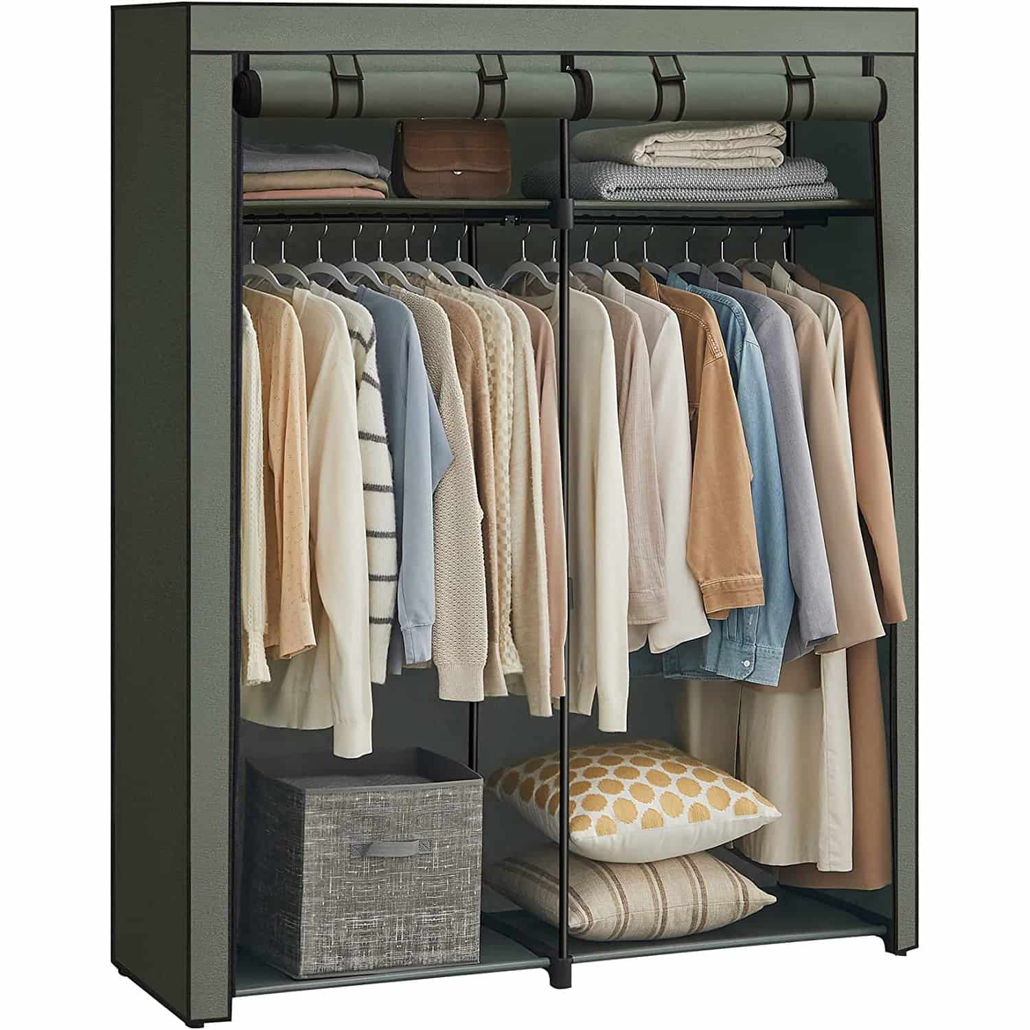 Stoffschrank mit 2 Kleiderstangen salbeigrün Stoffschrank mit 2 Kleiderstangen salbeigrün