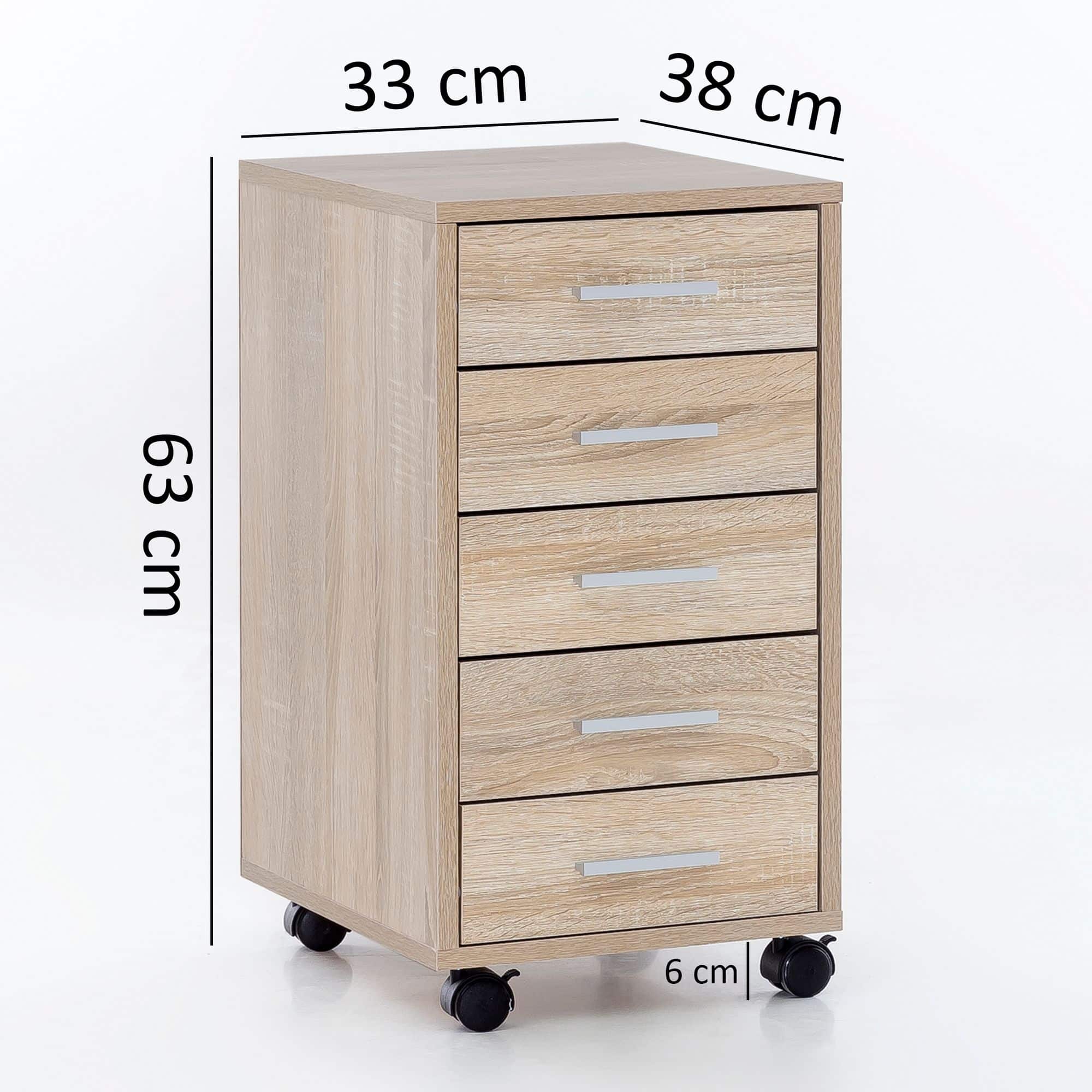 45766-WOHNLING-Rollcontainer-LISA-mit-5-Schublade_2 Rollcontainer Sonoma 33 x 63 x 38 cm Holz Schubladenschrank Schreibtisch