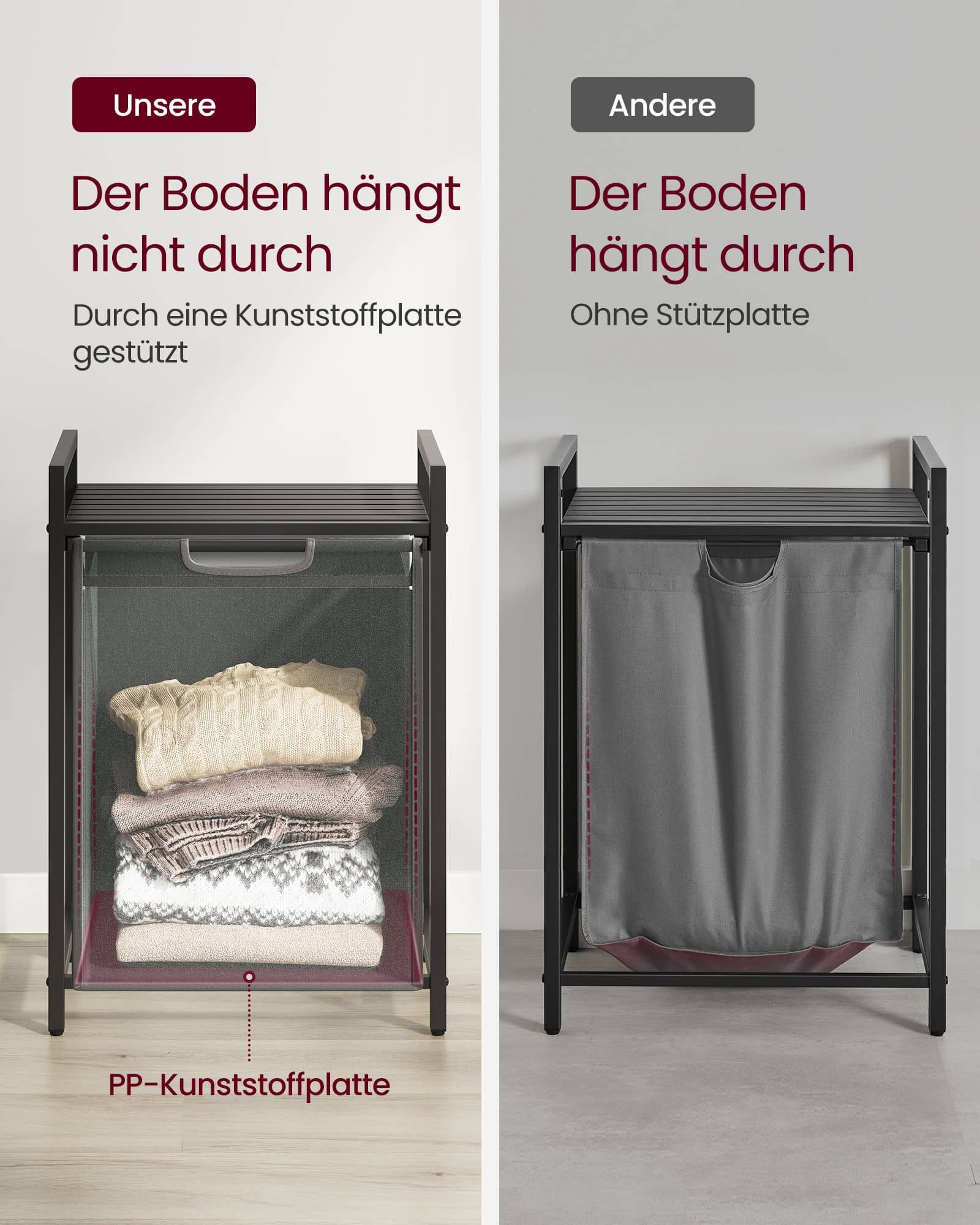 Wäschesammler mit Ablage Metallrahmen schwarz-grau Wäschesammler mit Ablage Metallrahmen schwarz-grau