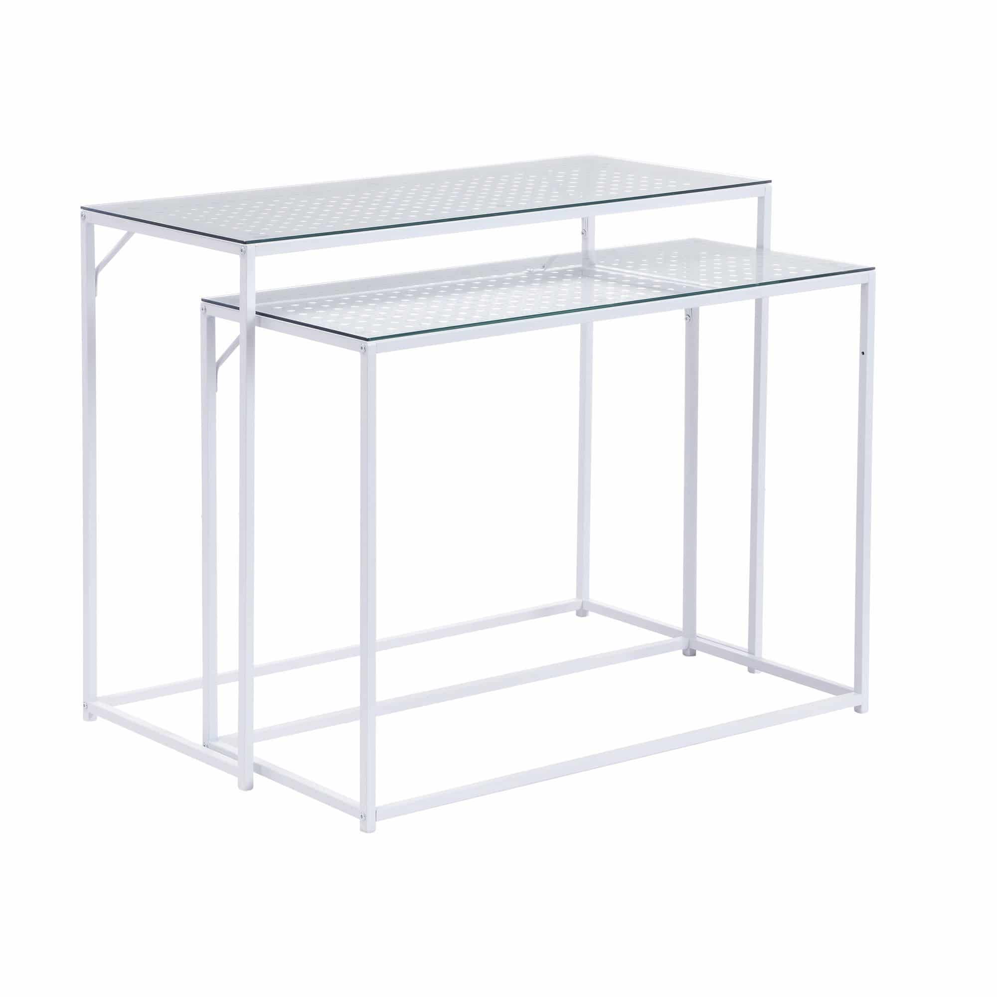 Konsolentisch Set 2er Weiß Metall mit Glasplatte Konsolentisch Set 2er Weiß Metall mit Glasplatte