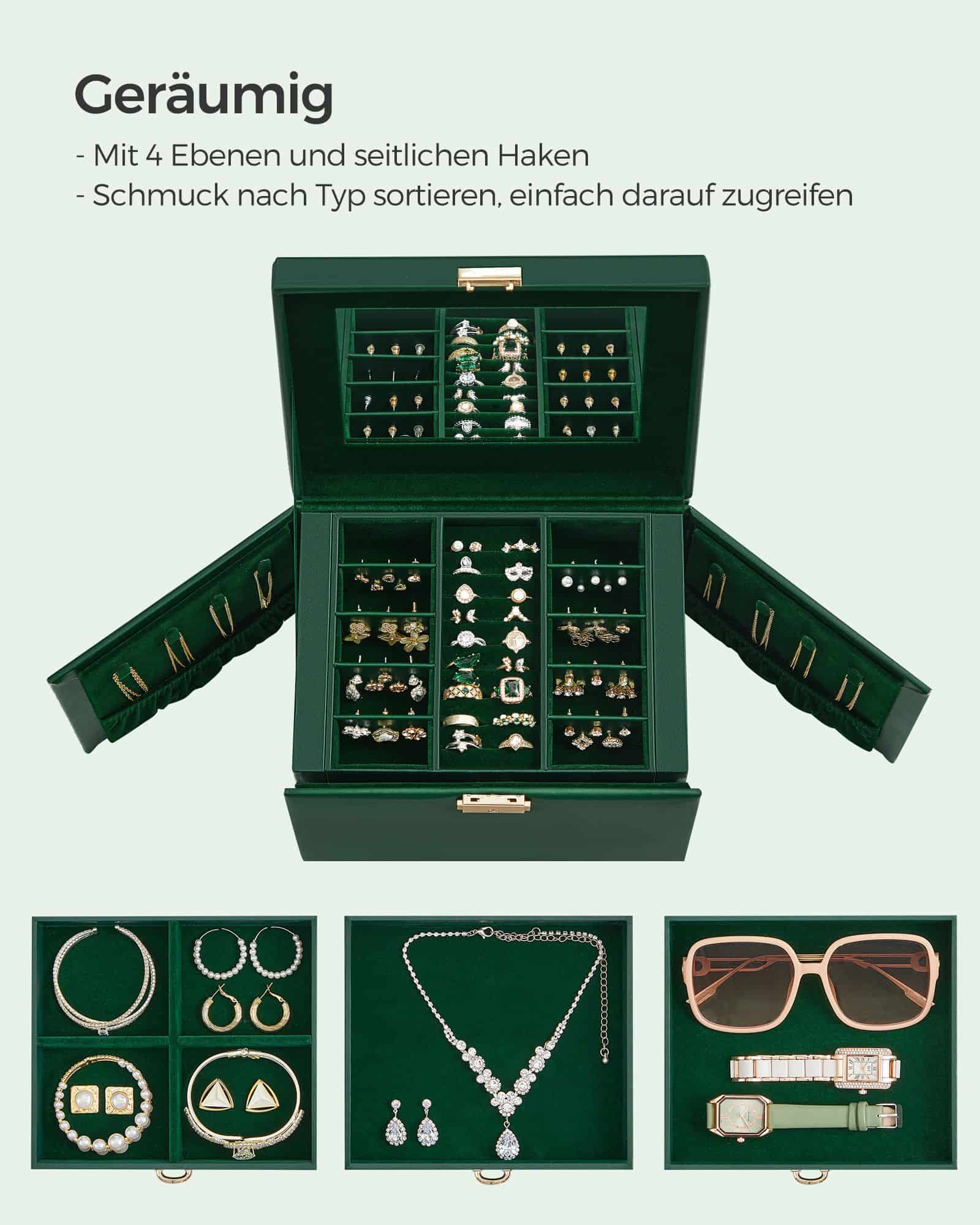 Schmuckkästchen 4 Ebenen mit Spiegel vintagegrün-JBC159C01 Schmuckkästchen 4 Ebenen mit Spiegel vintagegrün-JBC159C01