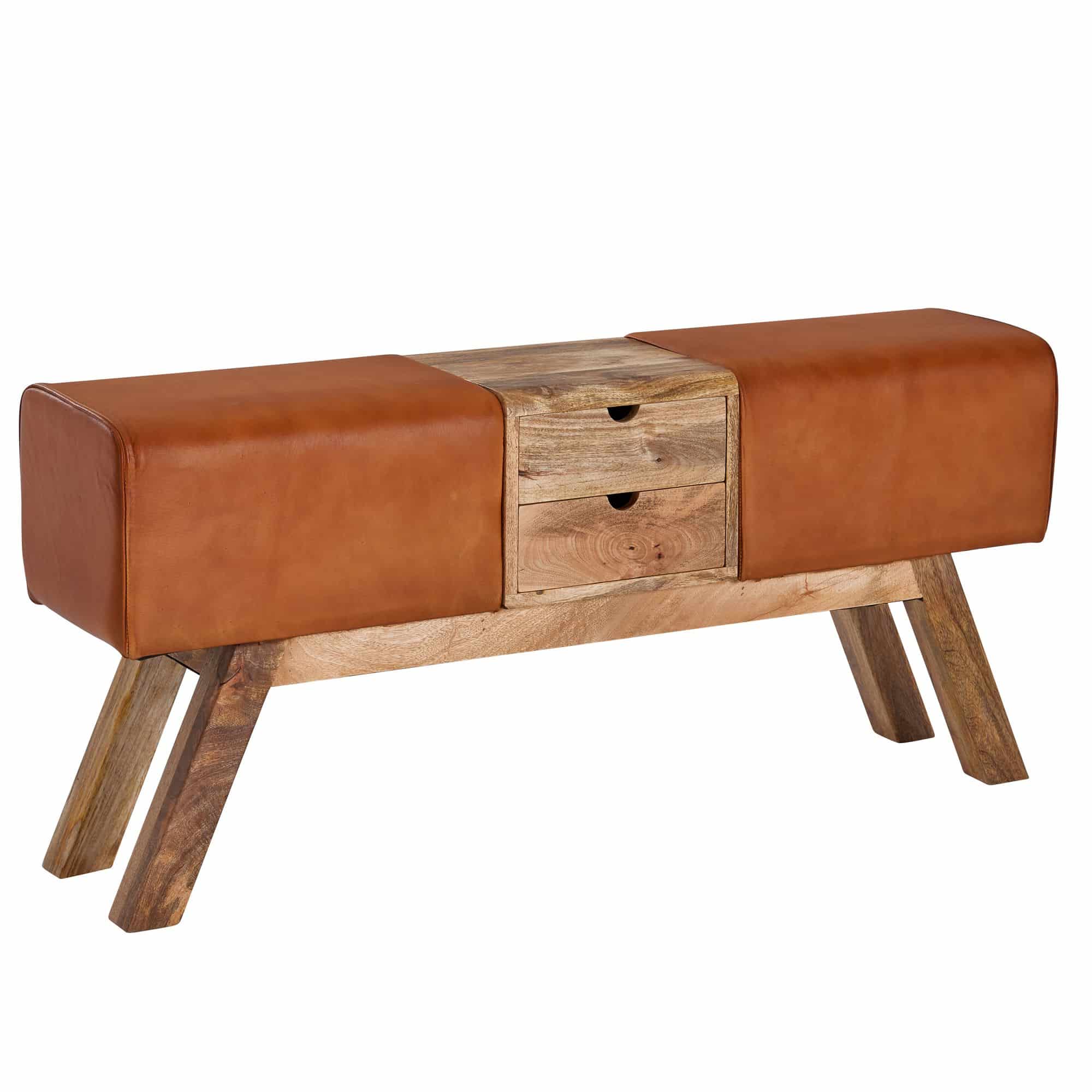 Design Turnbock Sitzbank Braun mit Schubladen 120x56x30 cm Design Turnbock Sitzbank Braun mit Schubladen 120x56x30 cm