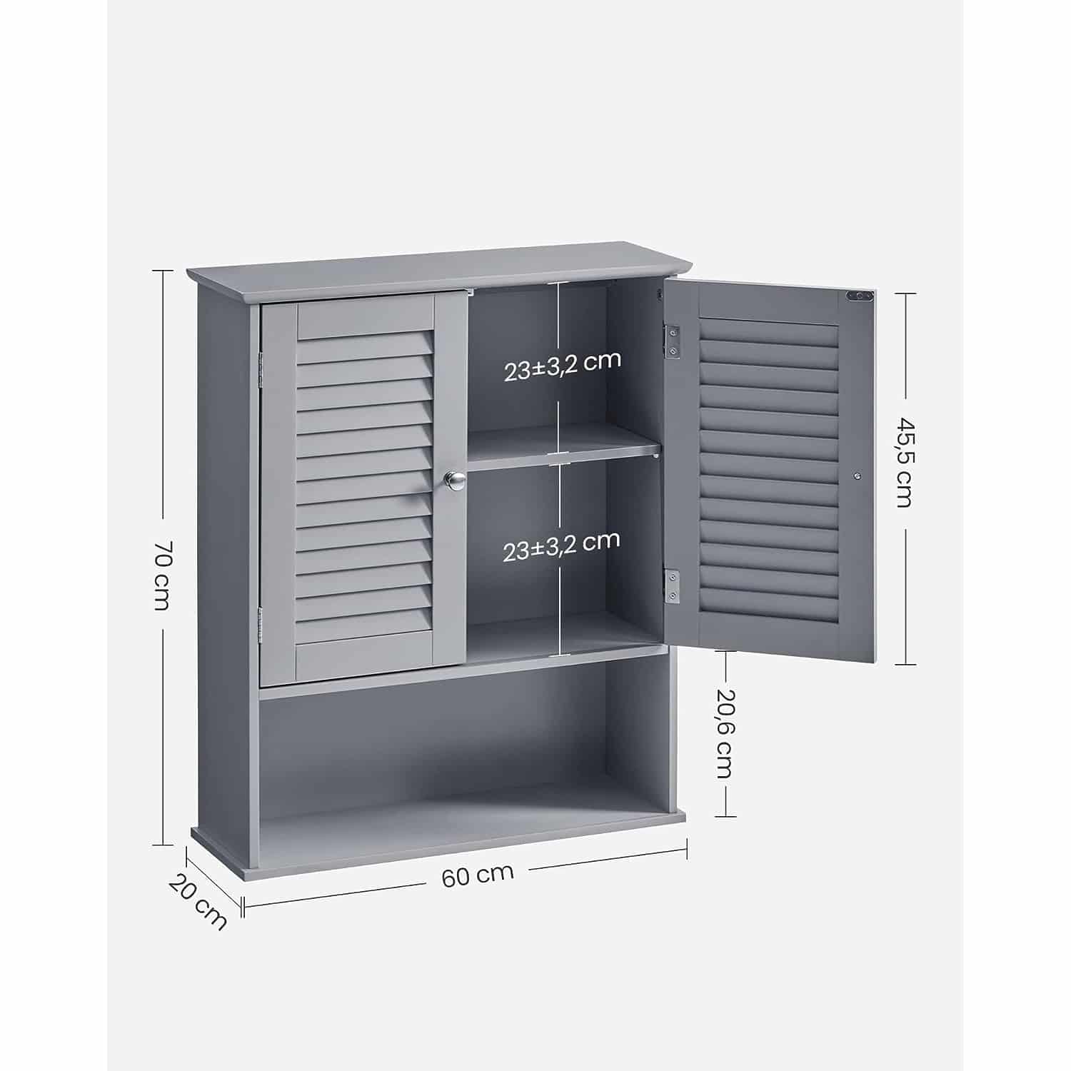 Badezimmerschrank mit verstellbarem Einlegeboden und Lamellentüren Badezimmerschrank mit verstellbarem Einlegeboden und Lamellentüren