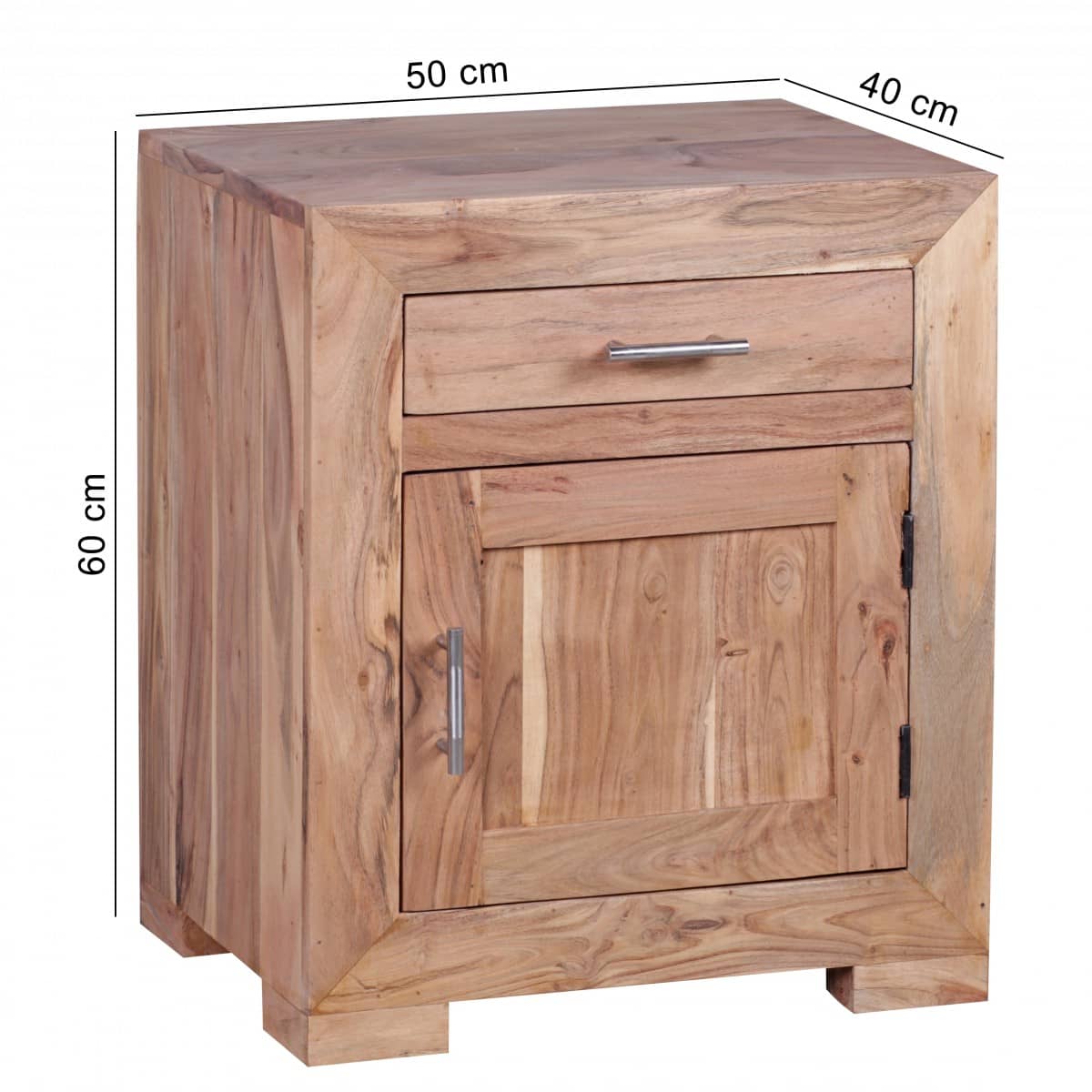 Nachttisch MUMBAI Massivholz Akazie Design Nachtkommode 60 cm mit Schublade und Tür Nachtschrank für Boxspringbett Nachttisch MUMBAI Massivholz Akazie Design Nachtkommode 60 cm mit Schublade und Tür Nachtschrank für Boxspringbett
