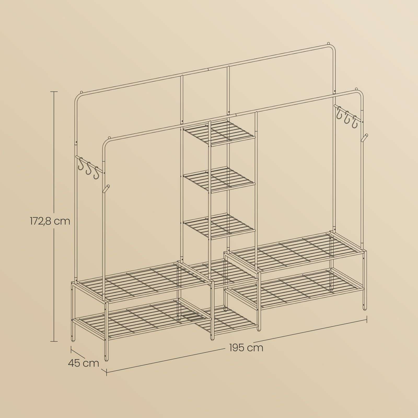 Kleiderständer, offener Kleiderschrank, Garderobenständer mit 9 Ablagen