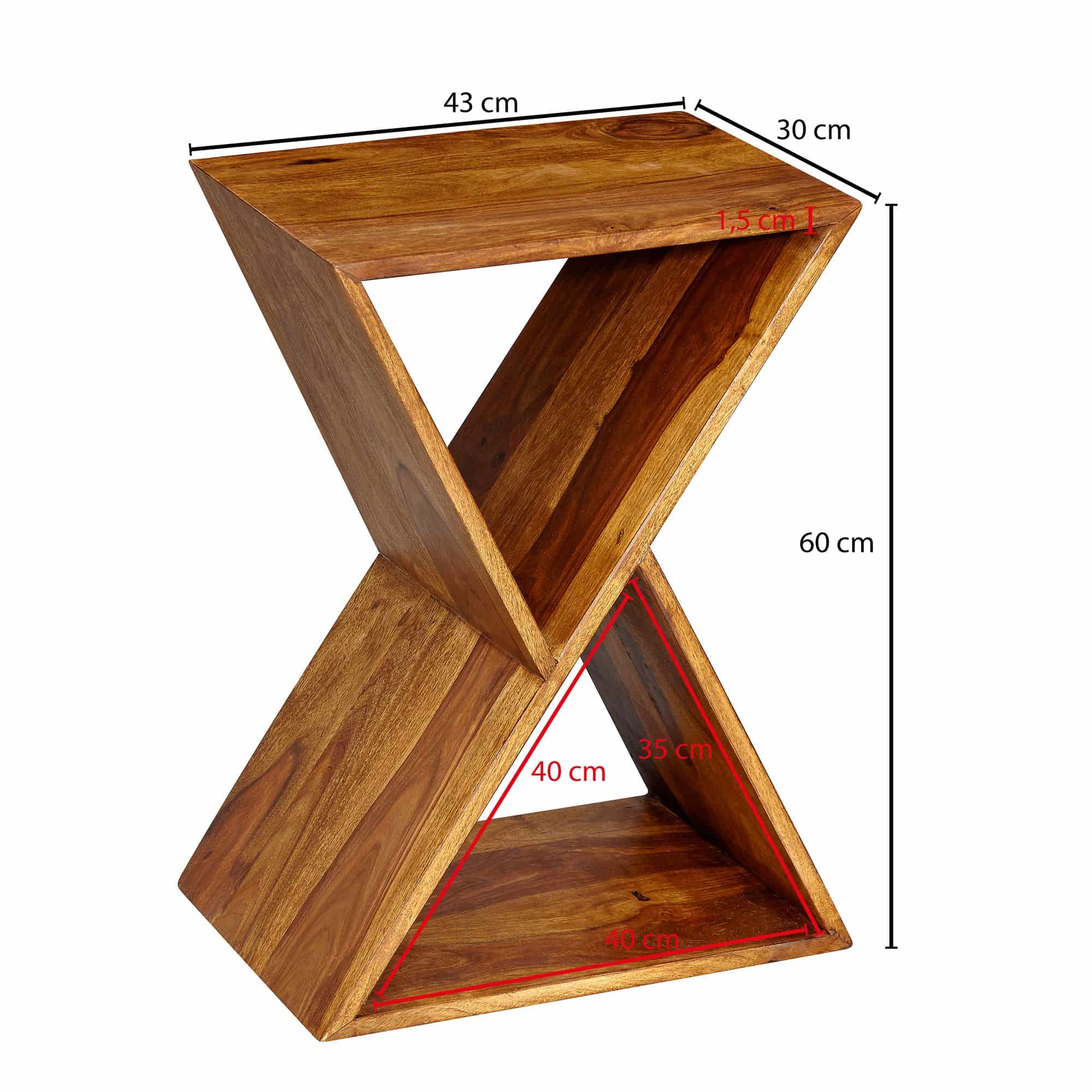 Beistelltisch X-Form 43x60x30 cm Sheesham Massivholz Anstelltisch Beistelltisch X-Form 43x60x30 cm Sheesham Massivholz Anstelltisch