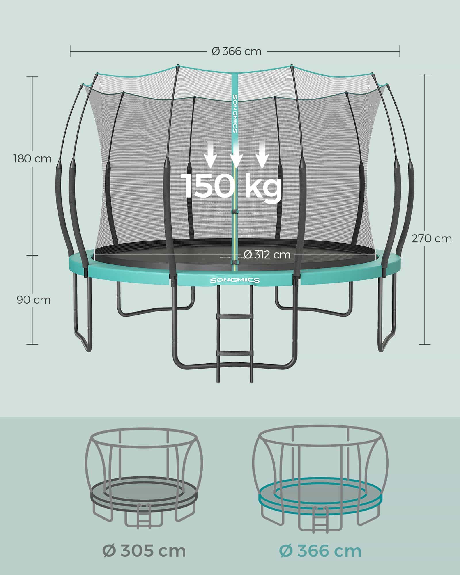 Trampolin Ø 366 cm mit Reißverschluss seeblau Trampolin Ø 366 cm mit Reißverschluss seeblau