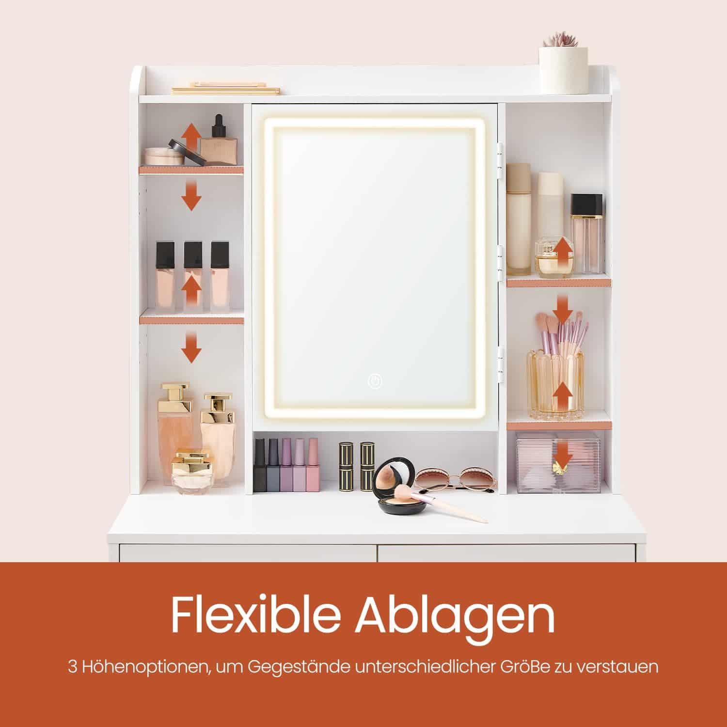 Schminktisch mit LED-Beleuchtung, einstellbare Lichtfarben und Helligkeit, Frisiertisch mit Spiegel