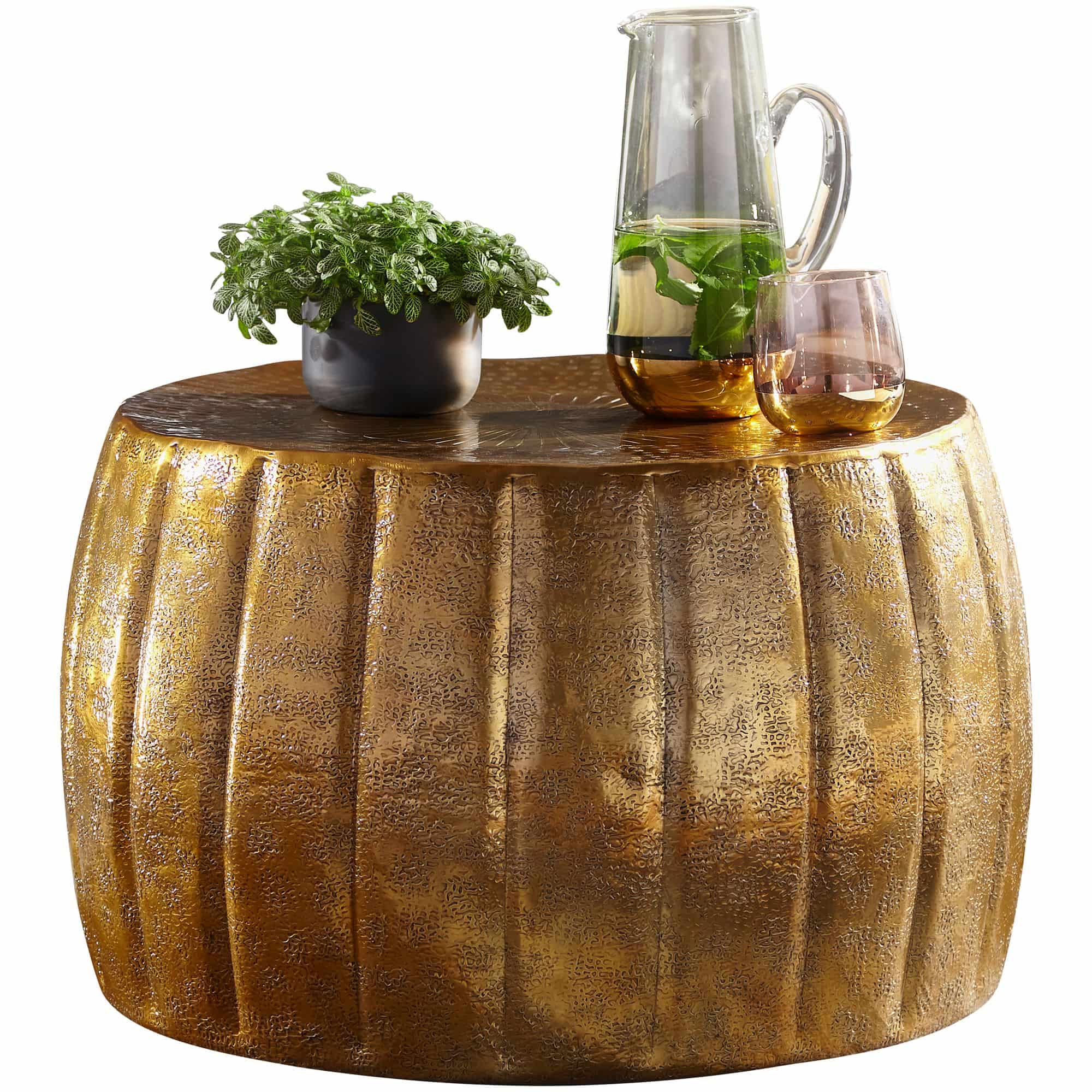 46313-WOHNLING-Couchtisch-JAMAL-60x36x60-cm-Aluminium-Gold-Beistelltisch-orientalisch-rund-Flacher-Sofatisch-Metall-Design-Wohnzimmertisch-modern-Loungetisch-Stubentisch-klein-mode Couchtisch 60x36x60 cm Aluminium Gold Beistelltisch orientalisch rund