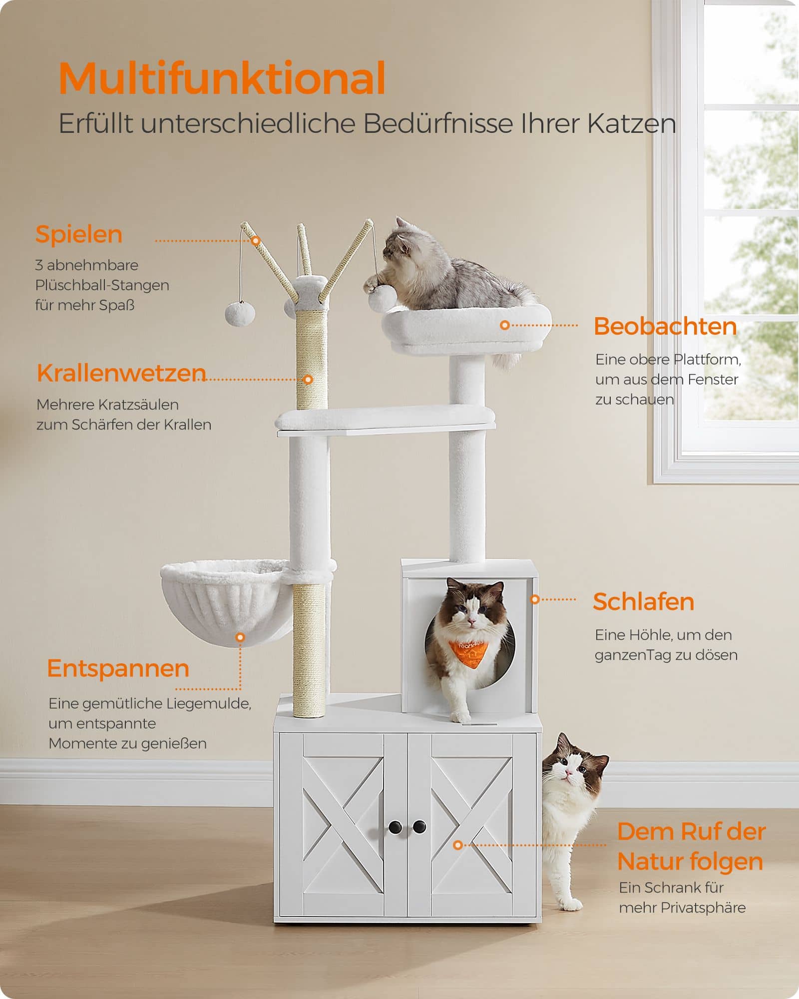 Kratzbaum mit Katzenklo-Schrank 151 cm hoch Kratzbaum mit Katzenklo-Schrank 151 cm hoch
