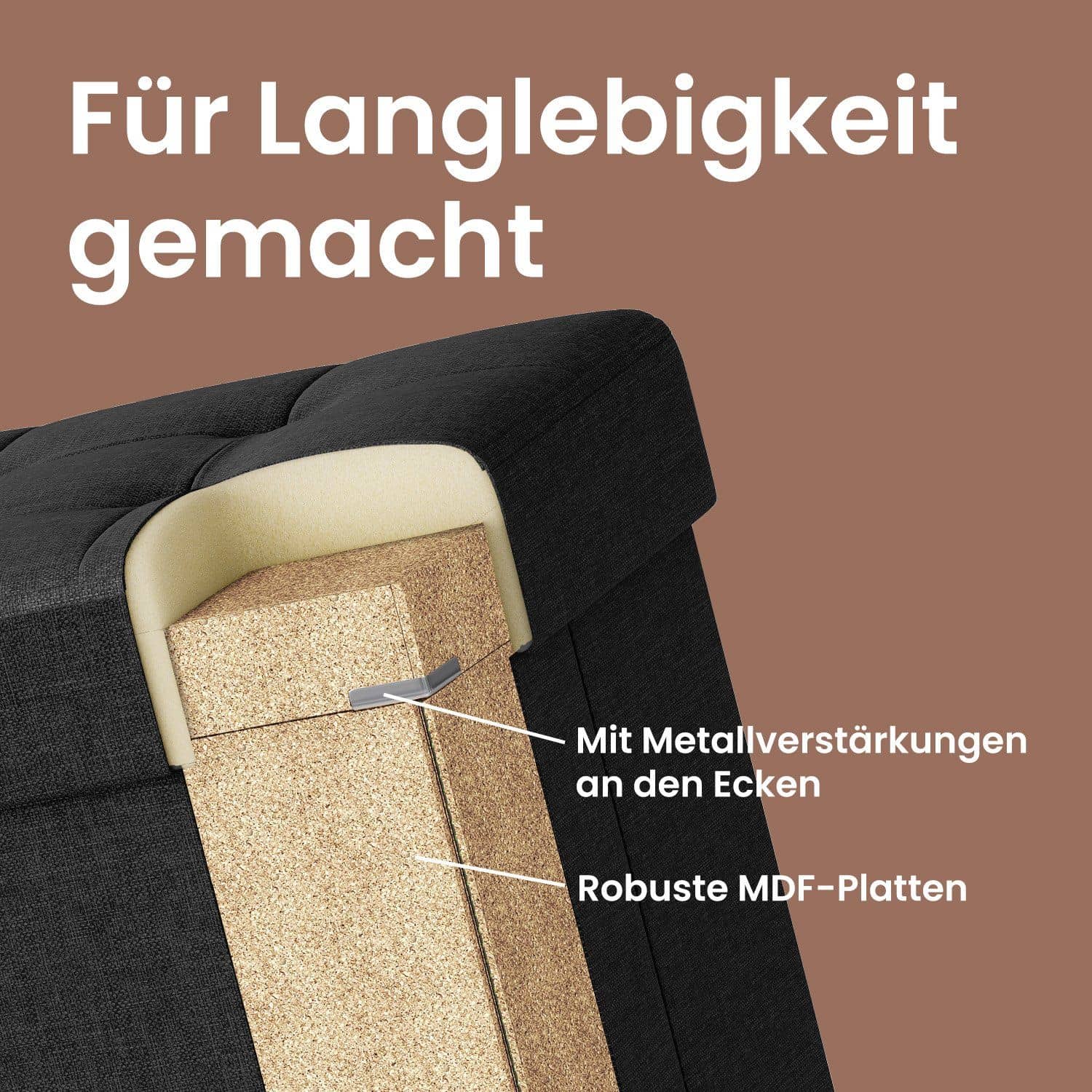 Sitzhocker mit Stauraum, kleine klappbare Sitzbank, 38 x 38 x 40 cm