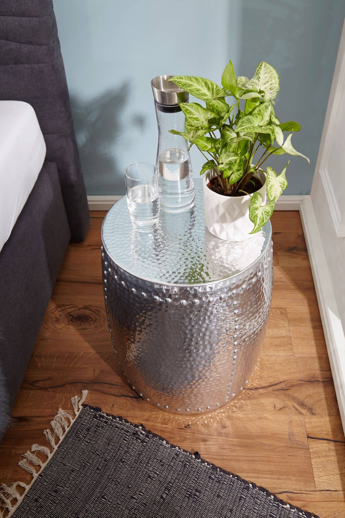 46278-WOHNLING-Beistelltisch-42x42x48-cm-Aluminiu_2 Beistelltisch 42x49x42cm Aluminium Silber Dekotisch orientalisch rund