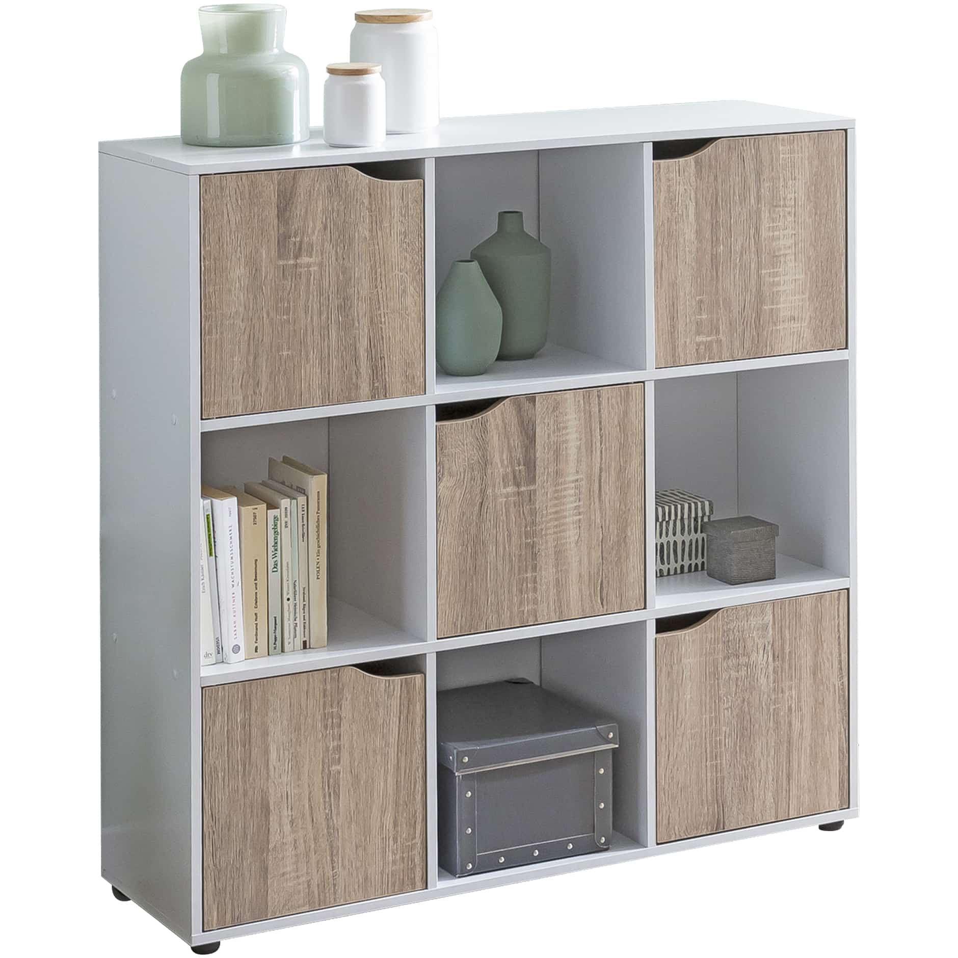 46372-WOHNLING-Sideboard-SOMA-Sonoma-88-8x29x90-5-c4MZbIg5Zmo3yD Sideboard MASSA 89 x 91 x 29 cm Bücherregal mit 9 Fächern Sonoma