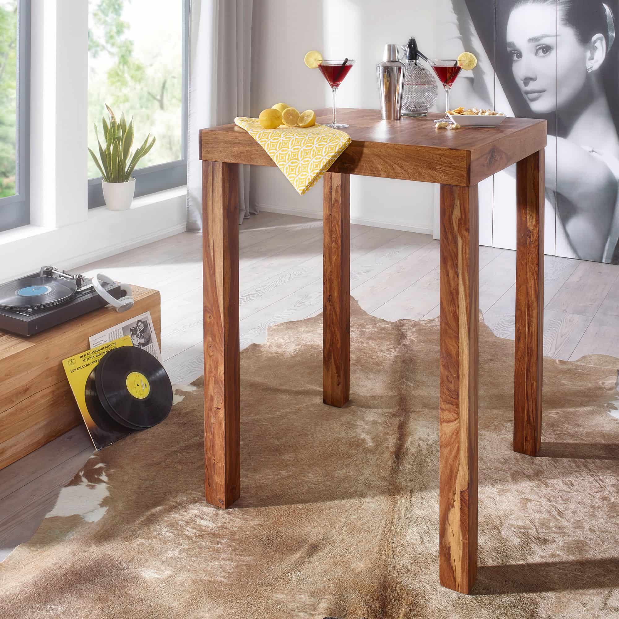 Bartisch MUMBAI Massivholz Sheesham 80 x 80 x 110 cm Bistro-Tisch Landhaus-Stil Holztisch quadratisch dunkel-braun Bartisch MUMBAI Massivholz Sheesham 80 x 80 x 110 cm Bistro-Tisch Landhaus-Stil Holztisch quadratisch dunkel-braun