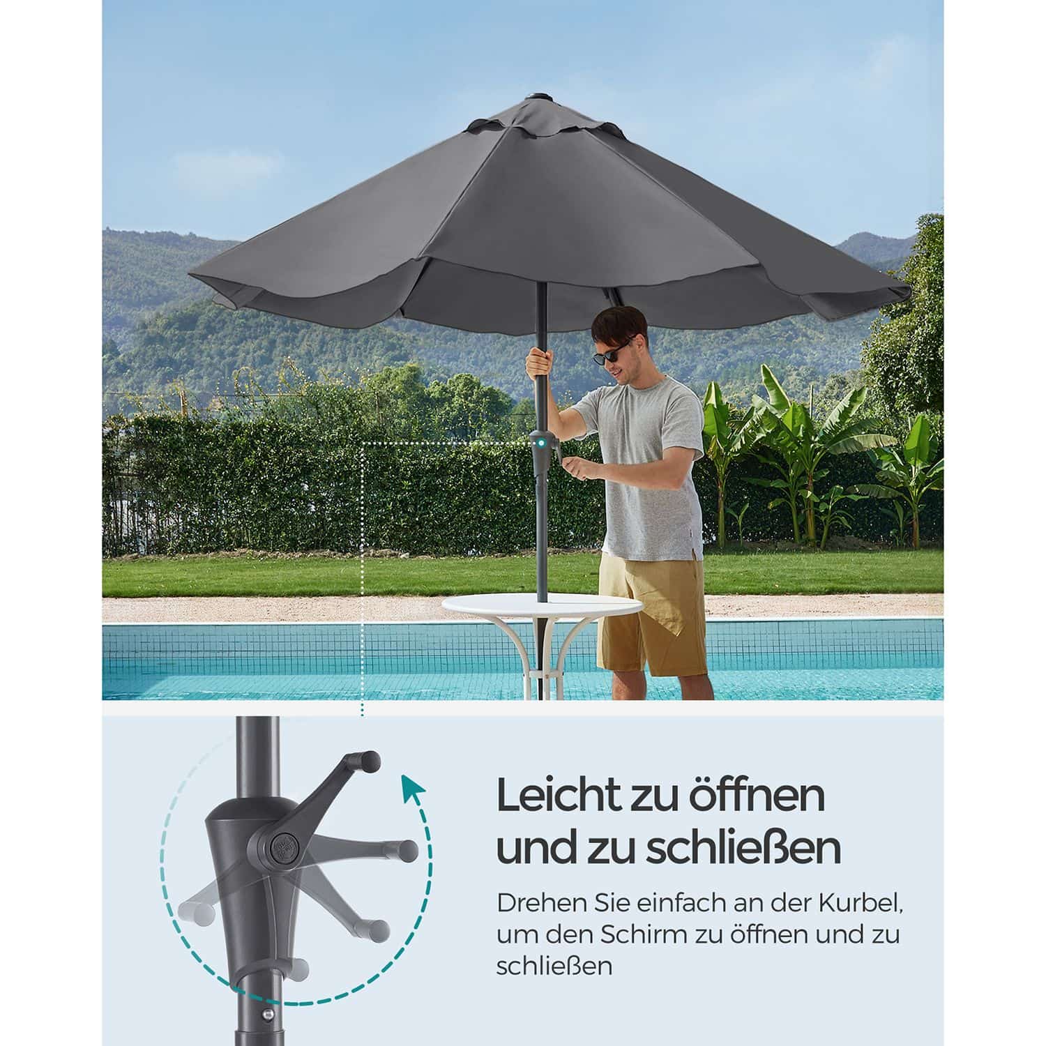 Sonnenschirm beidseitig um 30° knickbar grau Sonnenschirm beidseitig um 30° knickbar grau