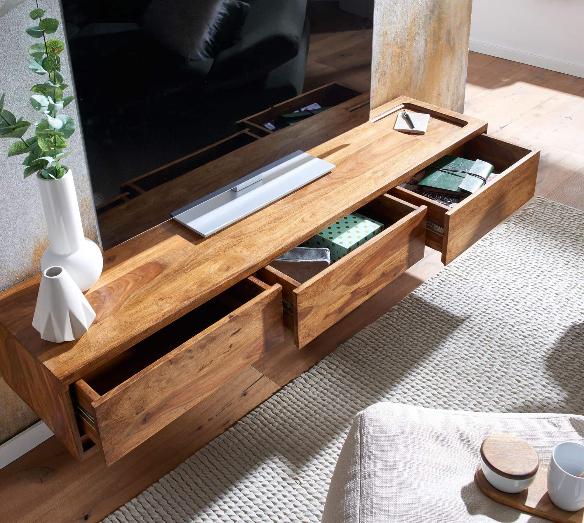 Lowboard Hängend Sheesham Massivholz 160x25x35 cm TV-Schrank Braun Lowboard Hängend Sheesham Massivholz 160x25x35 cm TV-Schrank Braun