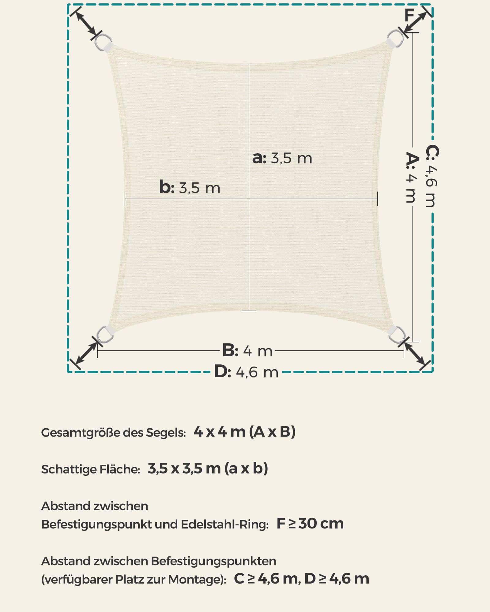 Sonnenschutz aus HDPE-Gewebe 4 x 4 m quadratisch-GSS44IVV1