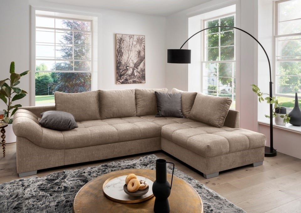 Ecksofa Alvito mit Schlaffunktion - Eleganter Mikrofaser Stoff in Verschiedenen Farben, von Benformato Ecksofa Alvito mit Schlaffunktion - Eleganter Mikrofaser Stoff in Verschiedenen Farben, von Benformato