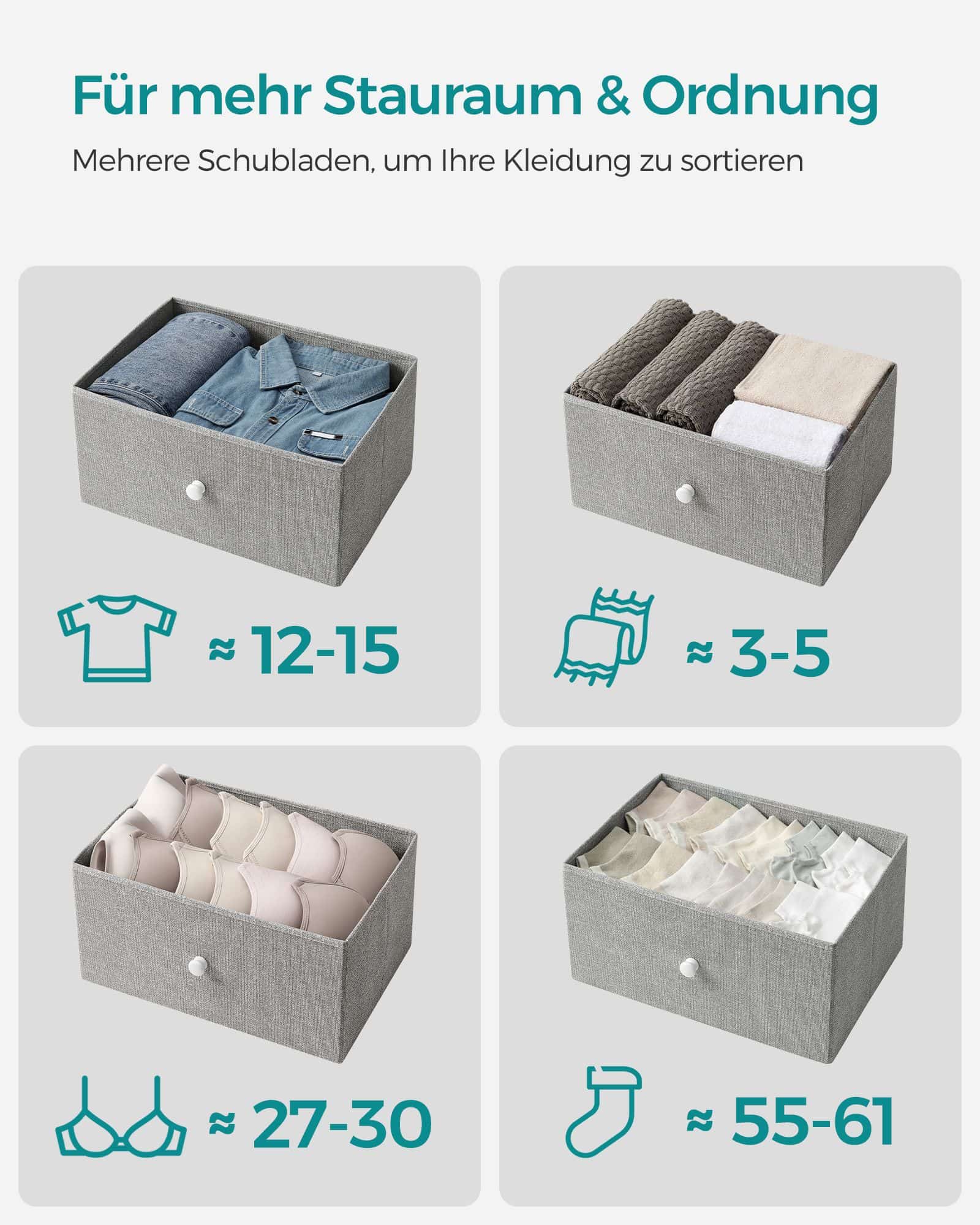 Kommode mit 4 Stoff-Schubladen und Metallrahmen hellgrau-weiß Kommode mit 4 Stoff-Schubladen und Metallrahmen hellgrau-weiß