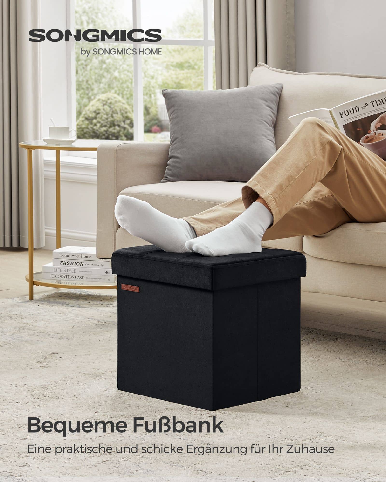 Sitzbank mit Stauraum aus Samt mit Deckel tintenschwarz Sitzbank mit Stauraum aus Samt mit Deckel tintenschwarz