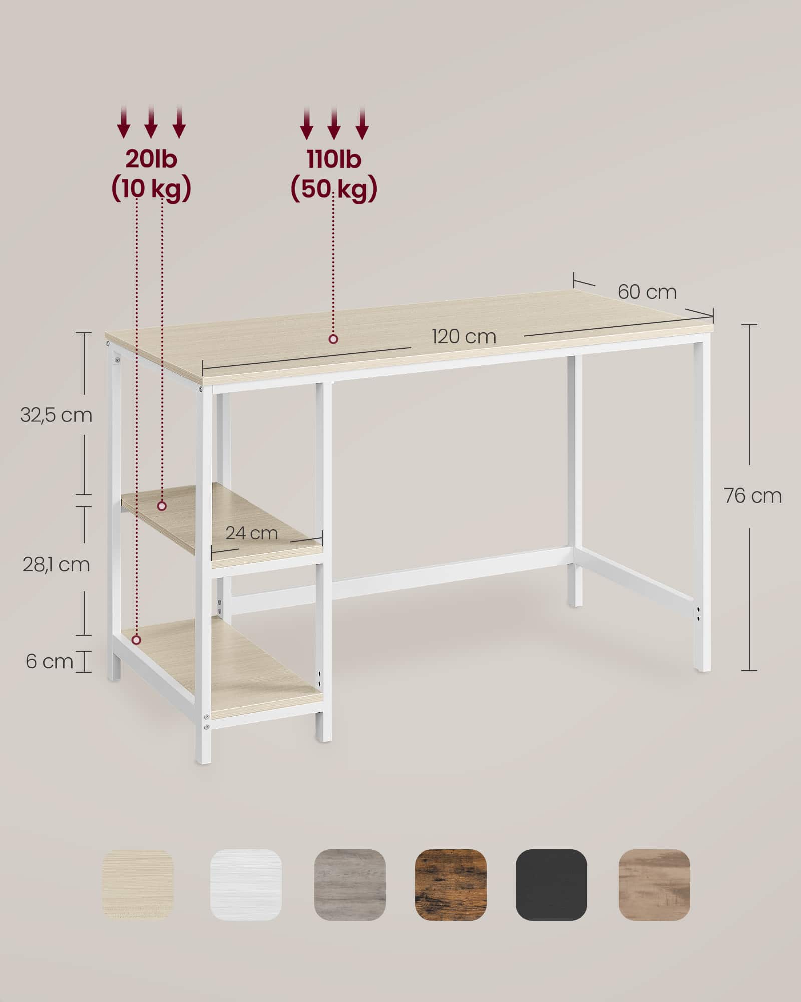 Schreibtisch mit 2 Ablagen auf der rechten oder linken Seite