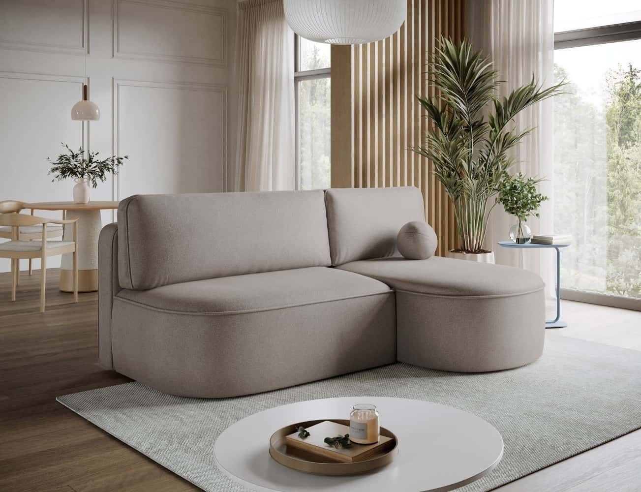 Ecksofa Livosa Beige mit Schlaffunktion & Bettkasten | Eltap | Sola