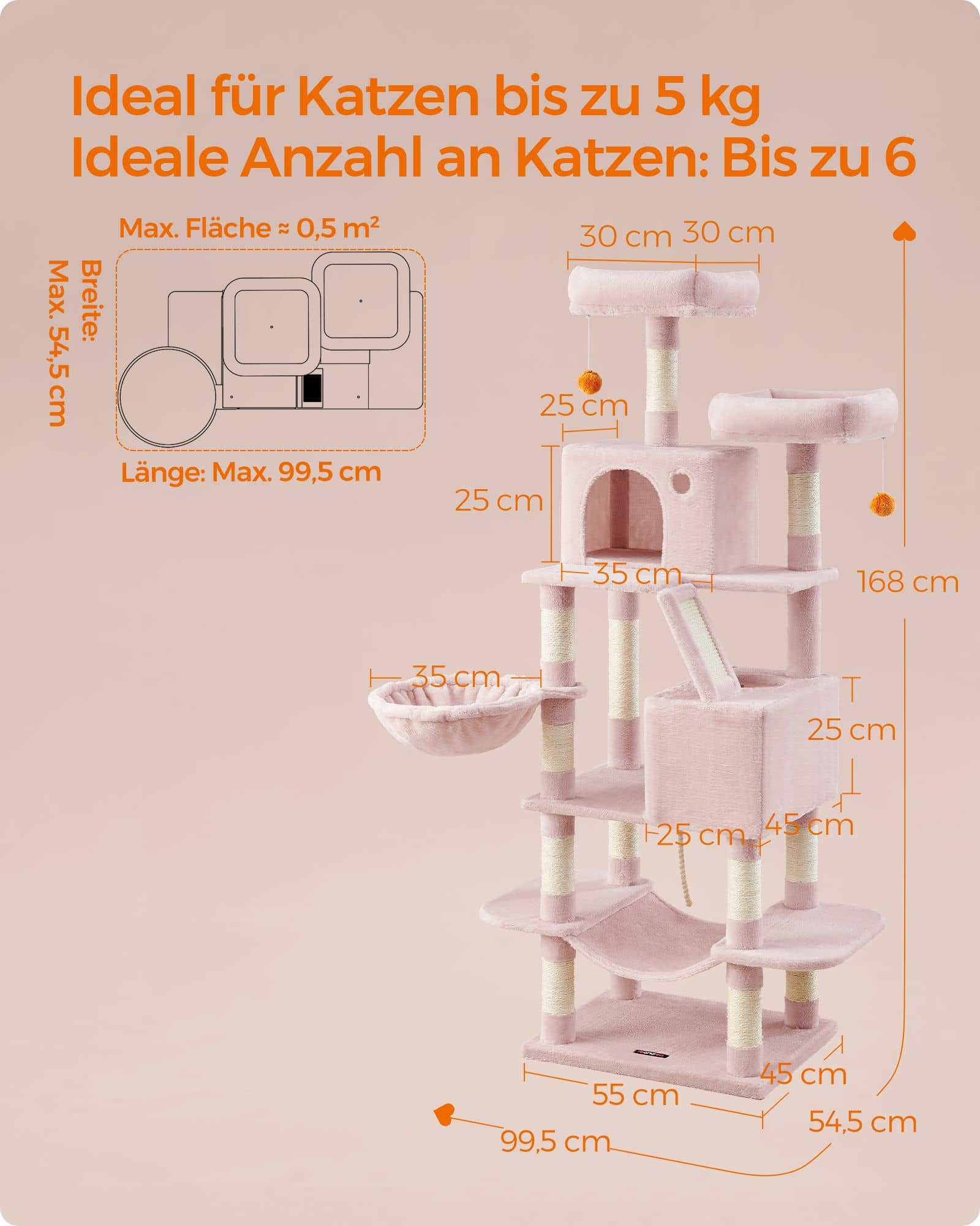 Kratzbaum groß mit 13 Kratzsäulen mehrstöckig pastellrosa-B34PCT165P01 Kratzbaum groß mit 13 Kratzsäulen mehrstöckig pastellrosa-B34PCT165P01