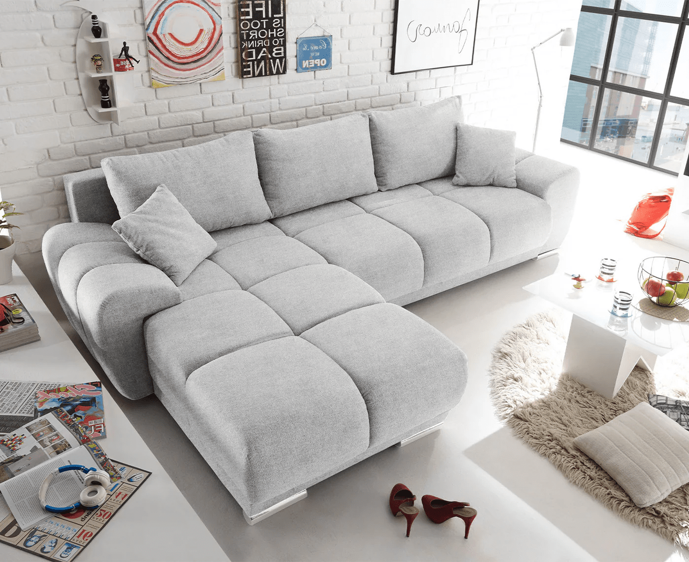 Ed Exciting Design Sofa Anton mit Schlaffunktion & Bettkasten in verschiedenen Farben erhältlich Luxus-Webstoff Flachgewebe beidseitig montierbar Ed Exciting Design Sofa Anton mit Schlaffunktion & Bettkasten in verschiedenen Farben erhältlich Luxus-Webstoff Flachgewebe beidseitig montierbar