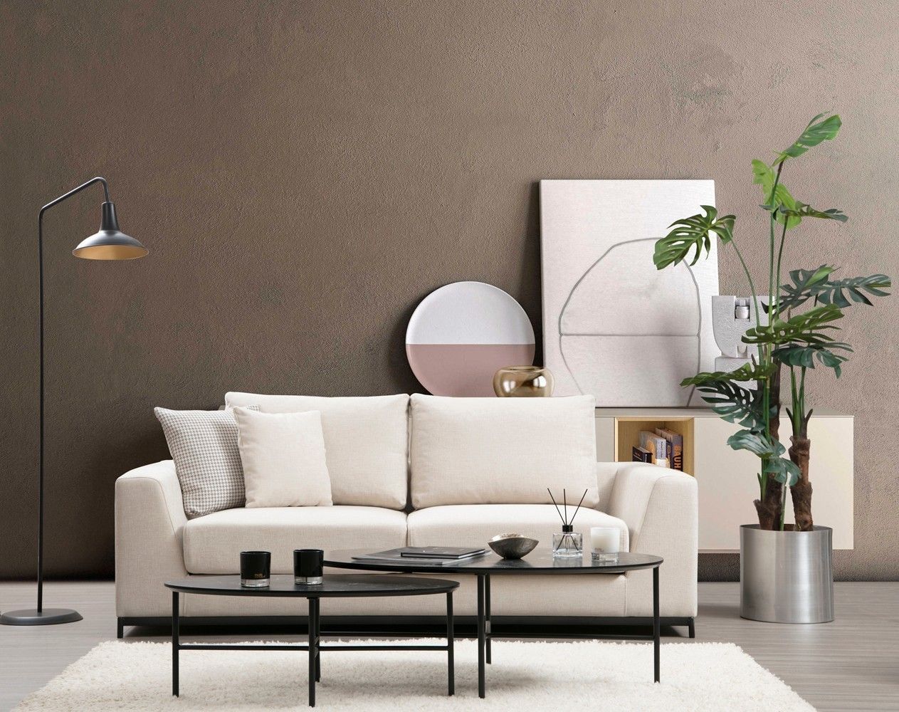 Sofa Line 2-Sitzer Beige – Flachgewebe mit Metallfüßen