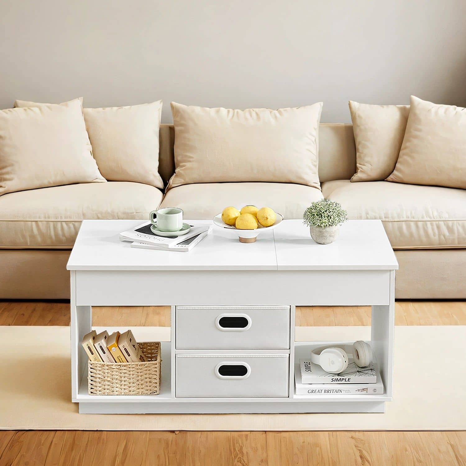 Couchtisch mit 2 Schubladen und Fächern schneeweiß Couchtisch mit 2 Schubladen und Fächern schneeweiß
