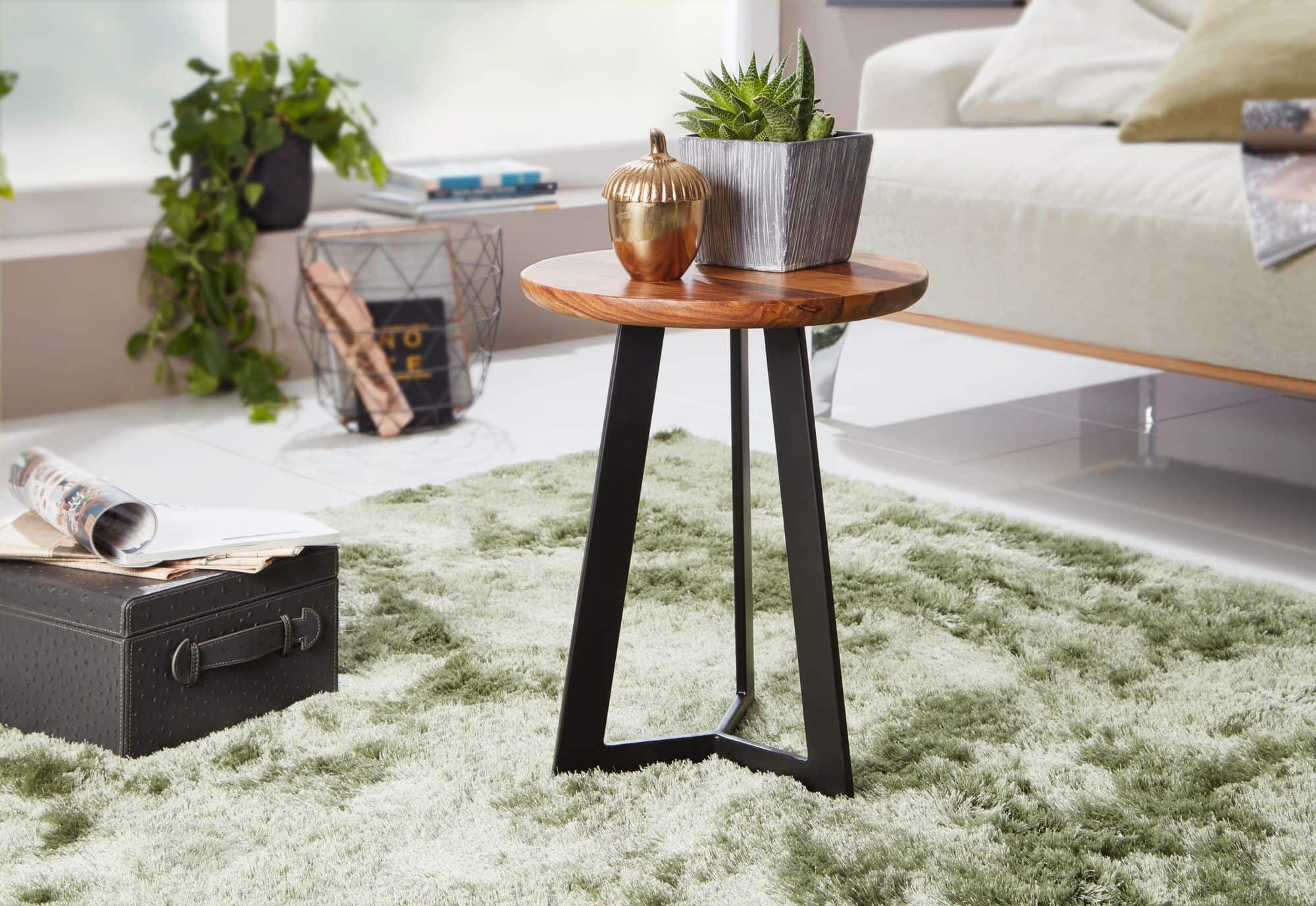 Beistelltisch 35 x 37 x 35 cm WL5.665 Sheesham Holz Metall Couchtisch Beistelltisch 35 x 37 x 35 cm WL5.665 Sheesham Holz Metall Couchtisch