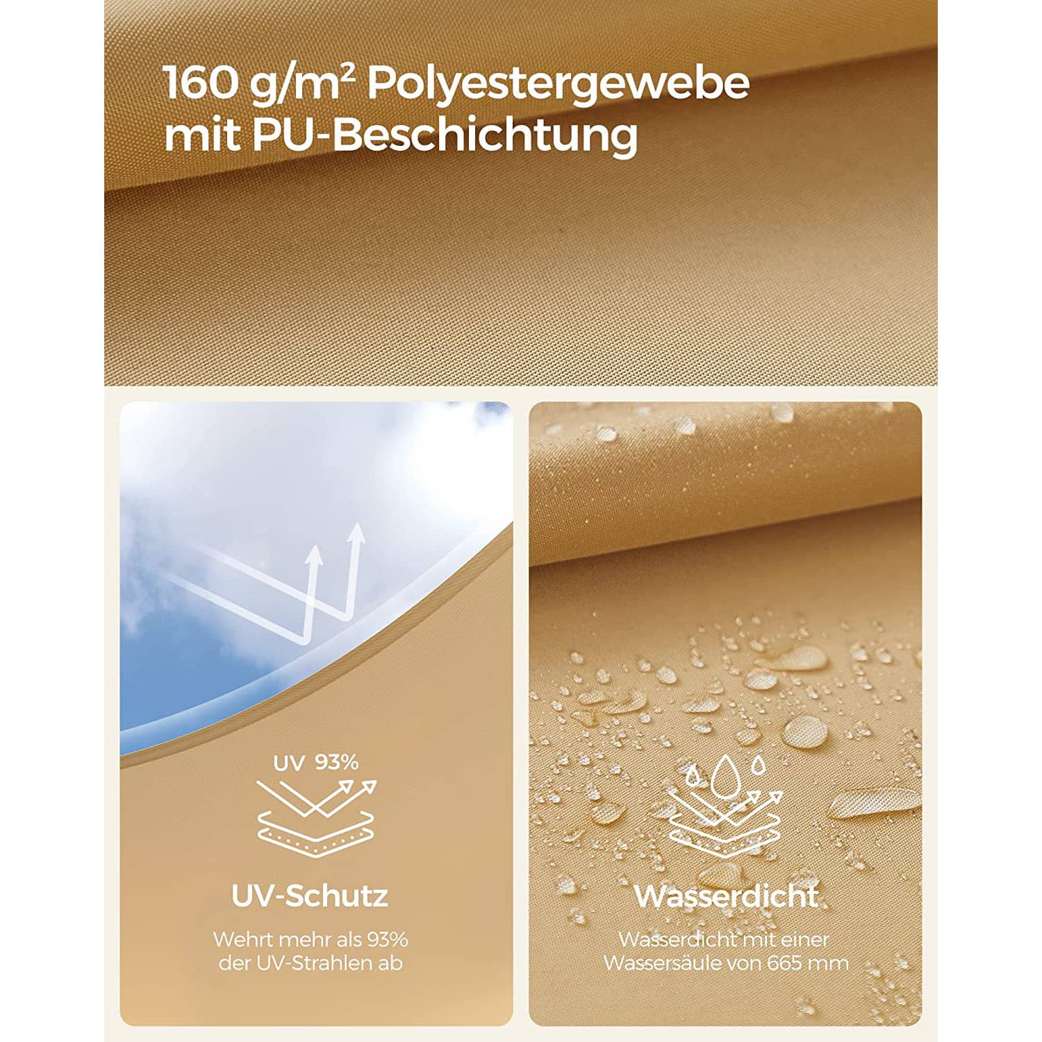 Sonnensegel 2 x 3 m rechteckig sandgelb