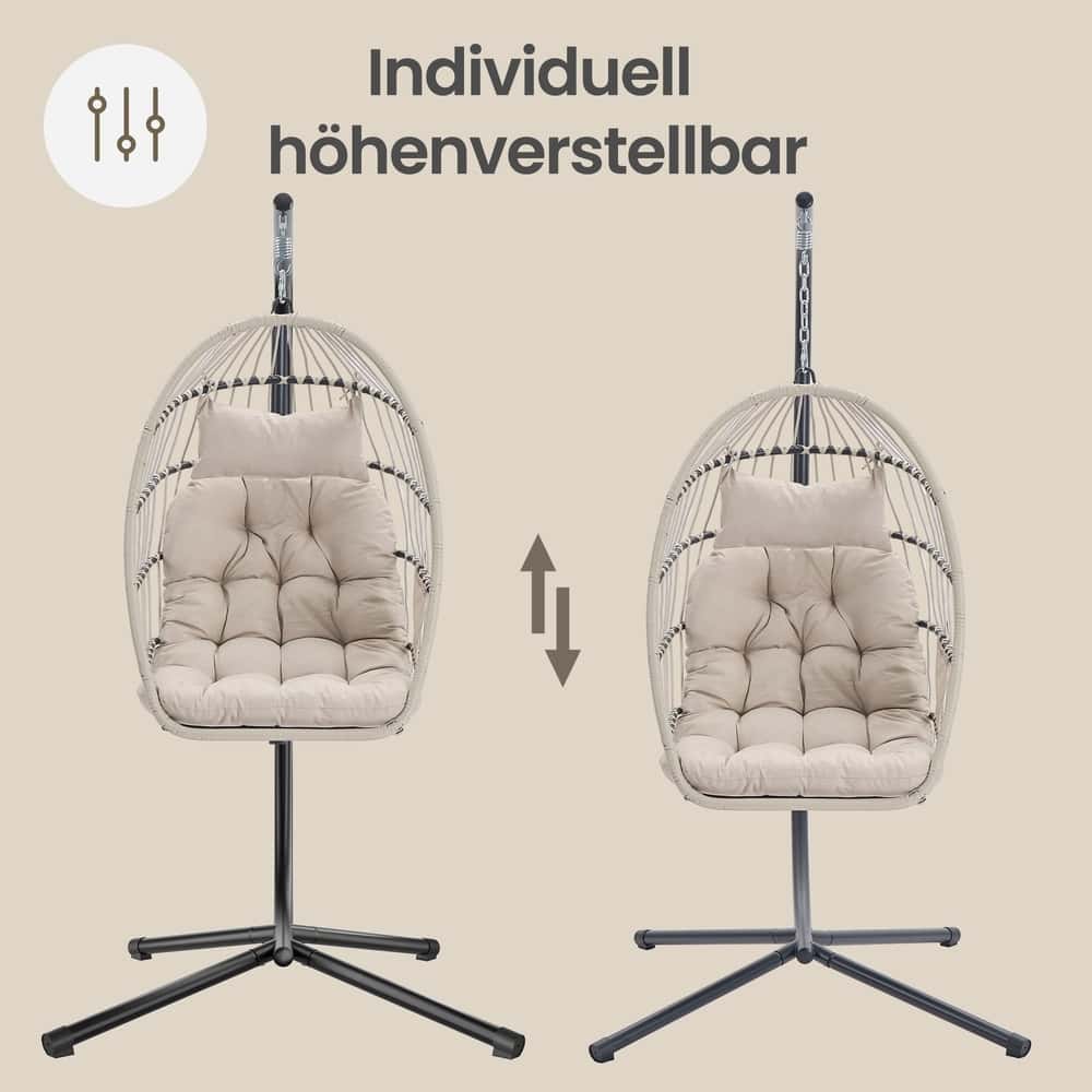 Schaukelstuhl mit Gestell, klappbarer Korbsessel höhenverstellbar, Hängeschaukel für Garten Balkon