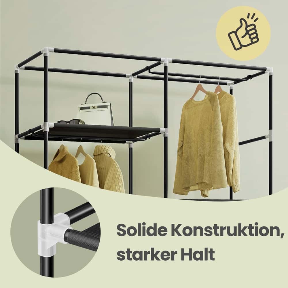 Stoffschrank mit Kleiderstange, Kleiderschrank mit Seitentaschen, Schrank für Schlafzimmer Stoffschrank mit Kleiderstange, Kleiderschrank mit Seitentaschen, Schrank für Schlafzimmer