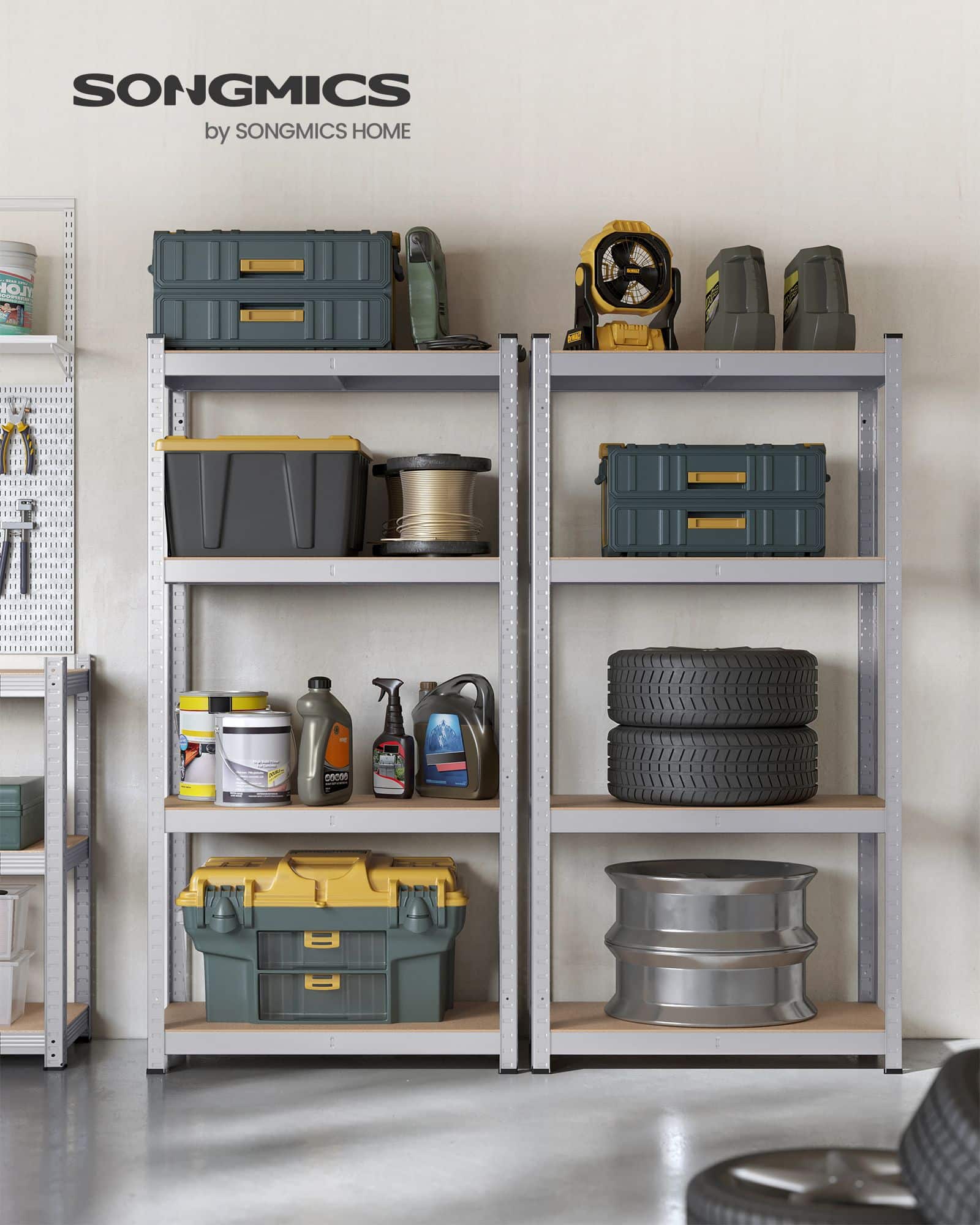 Schwerlastregal 2er Set verstellbare Ablagen silbern-B34GLR044E02 Schwerlastregal 2er Set verstellbare Ablagen silbern-B34GLR044E02