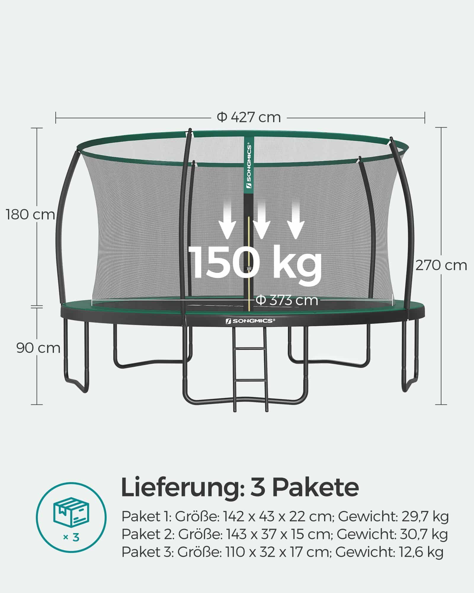 Trampolin Ø 427 cm mit innenliegendem Netz schwarz-dunkelgrün-B34STR142C01