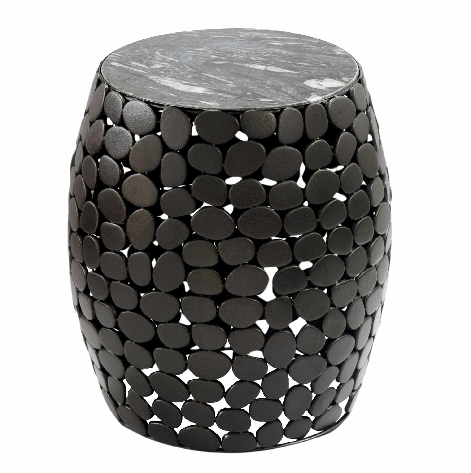 Design Beistelltisch rund 40cm aus Aluminium schwarz & Marmor Tischplatte – Couchtisch Alu – Metall Wohnzimmertisch – Dekotisch Handmade