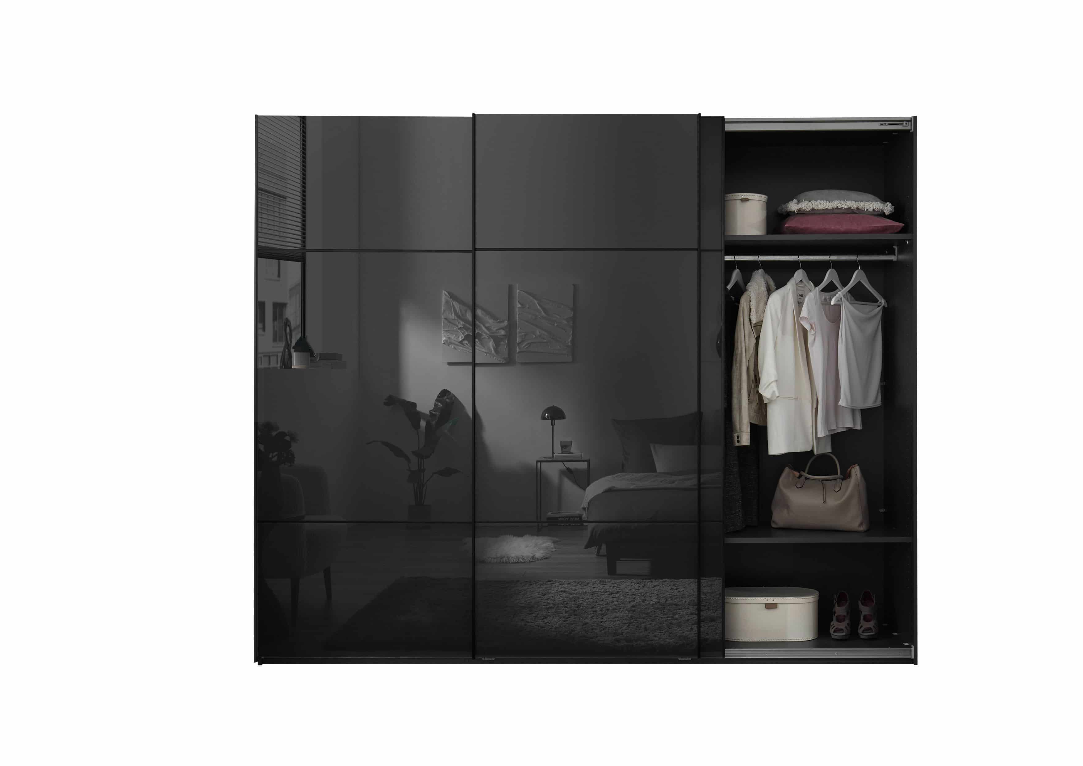 Kleiderschrank Minda mit Glastüren graphit - viel Stauraum & edles Design für Ihr Schlafzimmer Kleiderschrank Minda mit Glastüren graphit - viel Stauraum & edles Design für Ihr Schlafzimmer