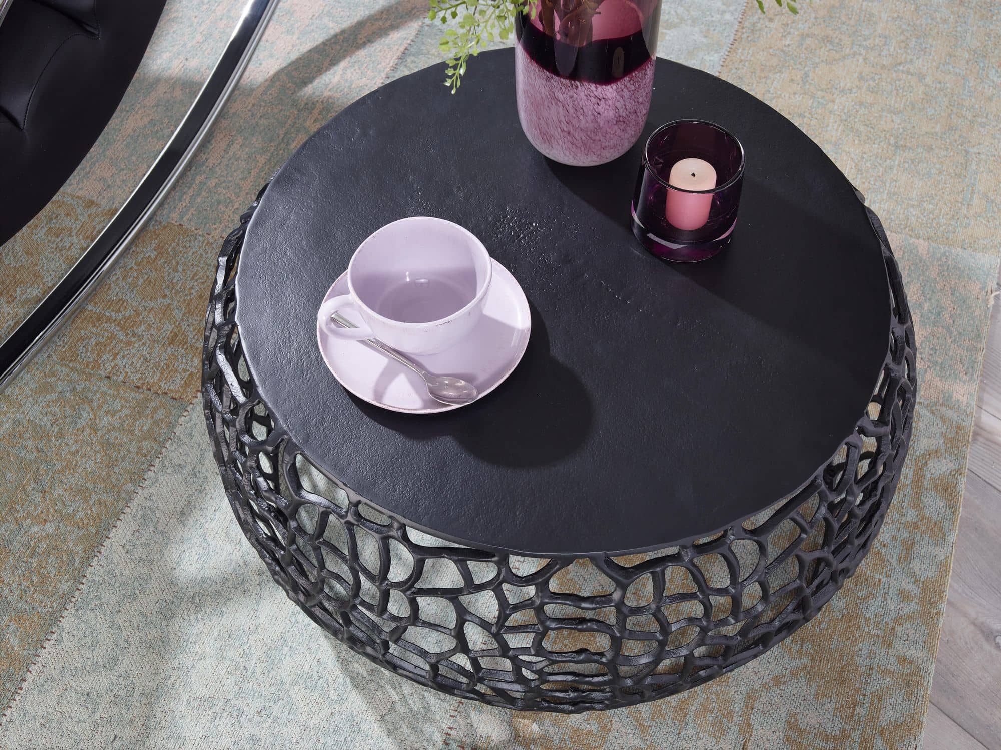 Couchtisch Metall Schwarz 66x66x30 cm Sofatisch Aluminium Rund Couchtisch Metall Schwarz 66x66x30 cm Sofatisch Aluminium Rund