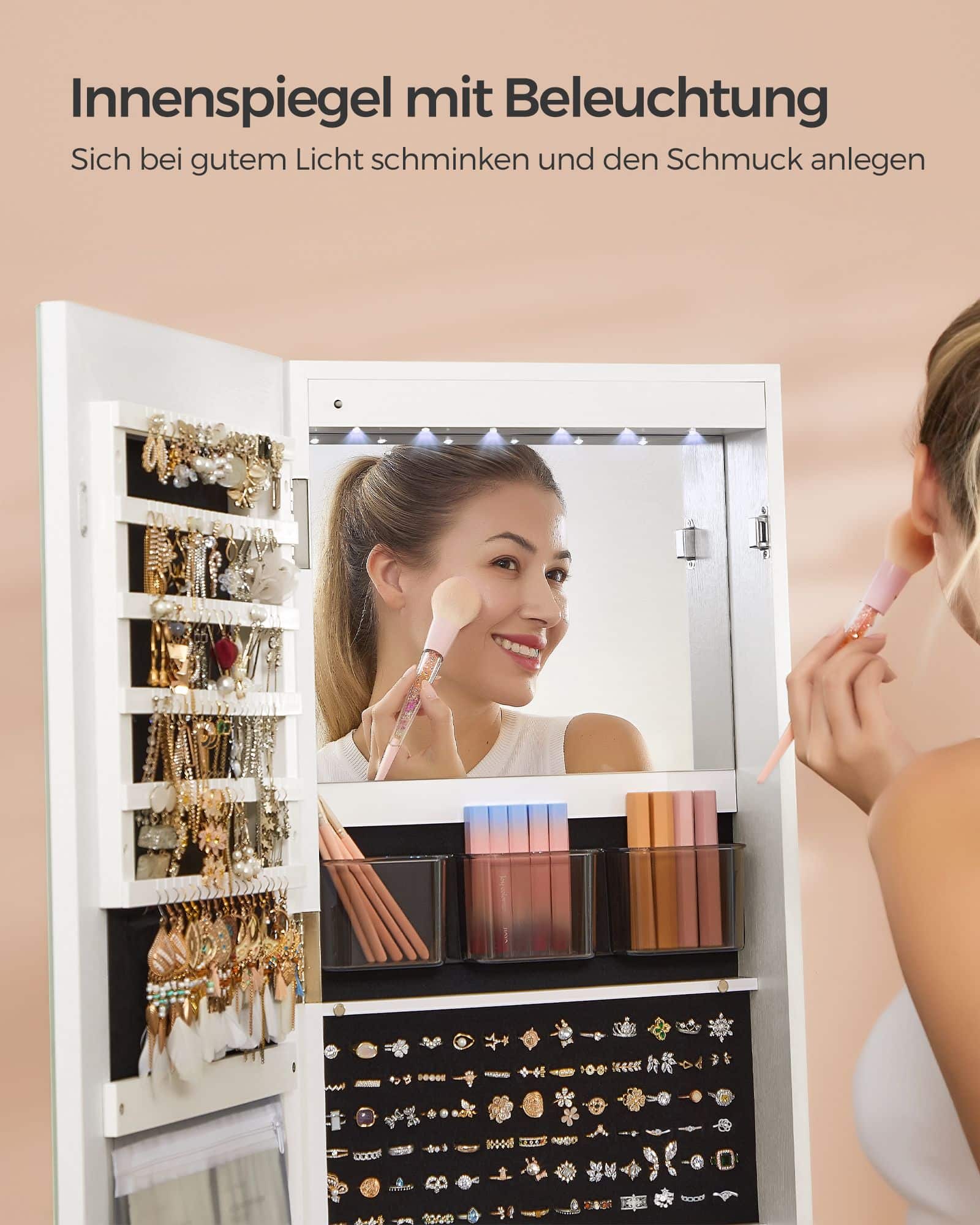 Schmuckschrank mit LED-Beleuchtung und Spiegel wolkenweiß Schmuckschrank mit LED-Beleuchtung und Spiegel wolkenweiß