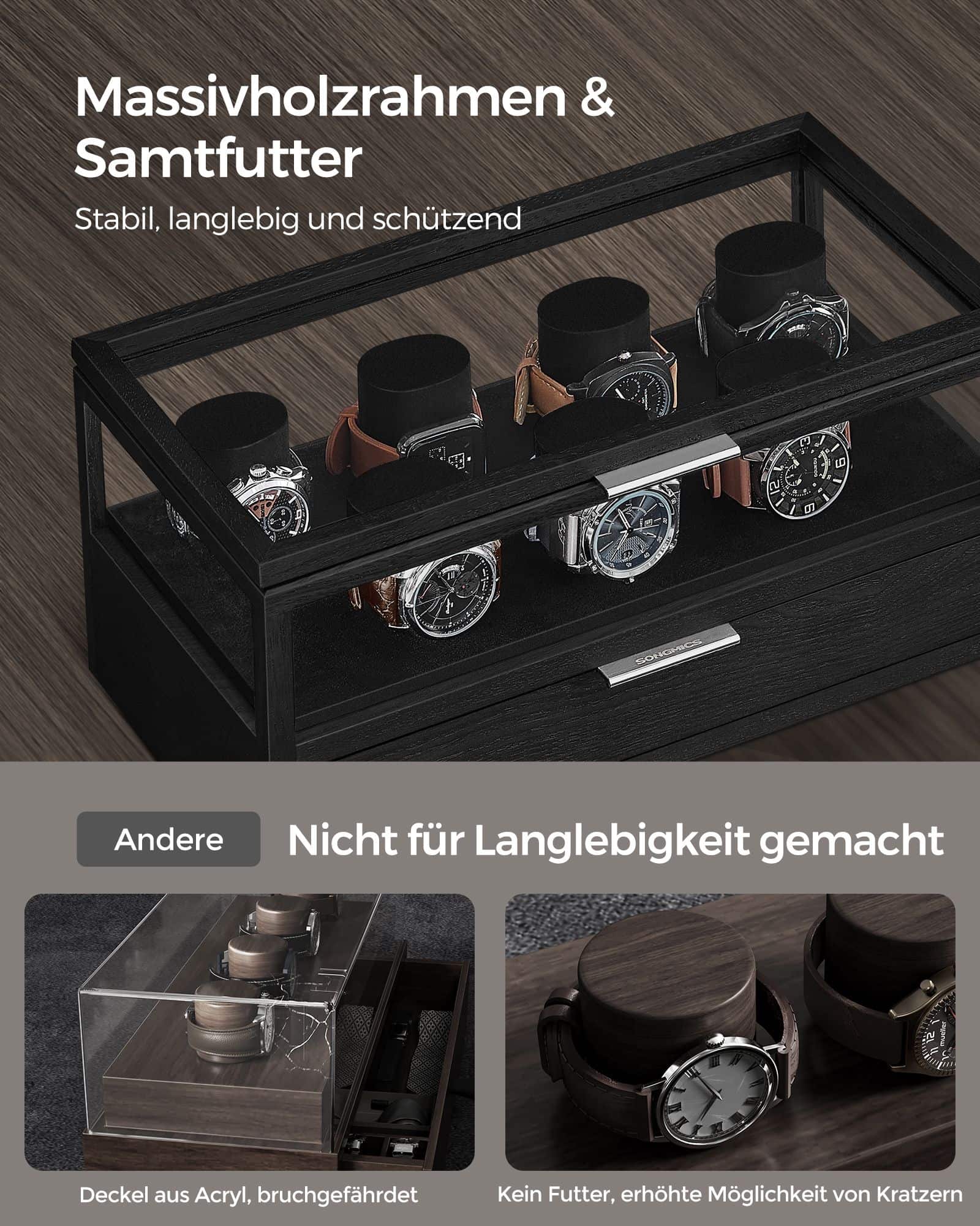 Uhrenbox mit Acryl-Deckel und 7 Uhrenkissen Uhrenbox mit Acryl-Deckel und 7 Uhrenkissen