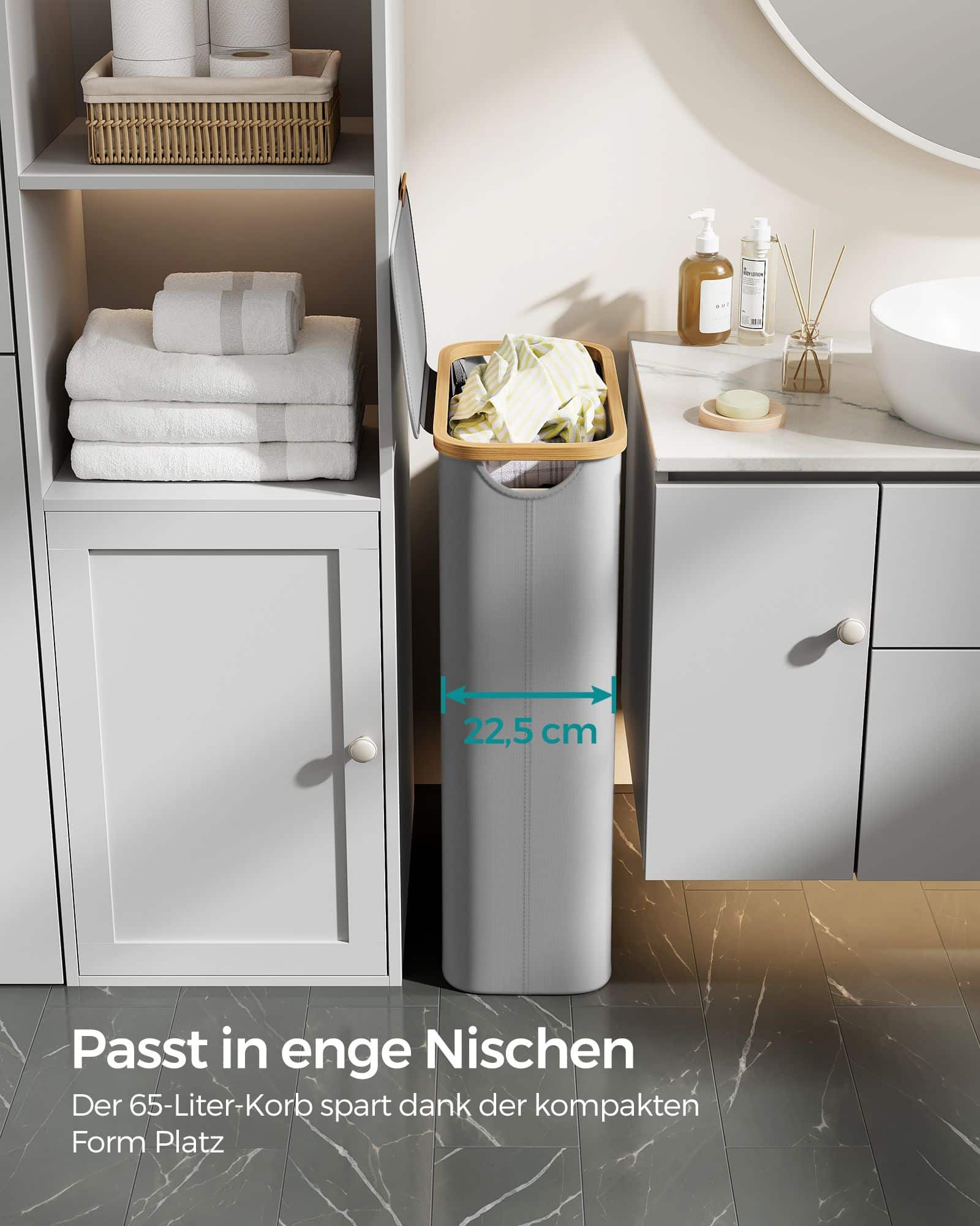 Wäschekorb 60 Liter mit Deckel grau Wäschekorb 60 Liter mit Deckel grau