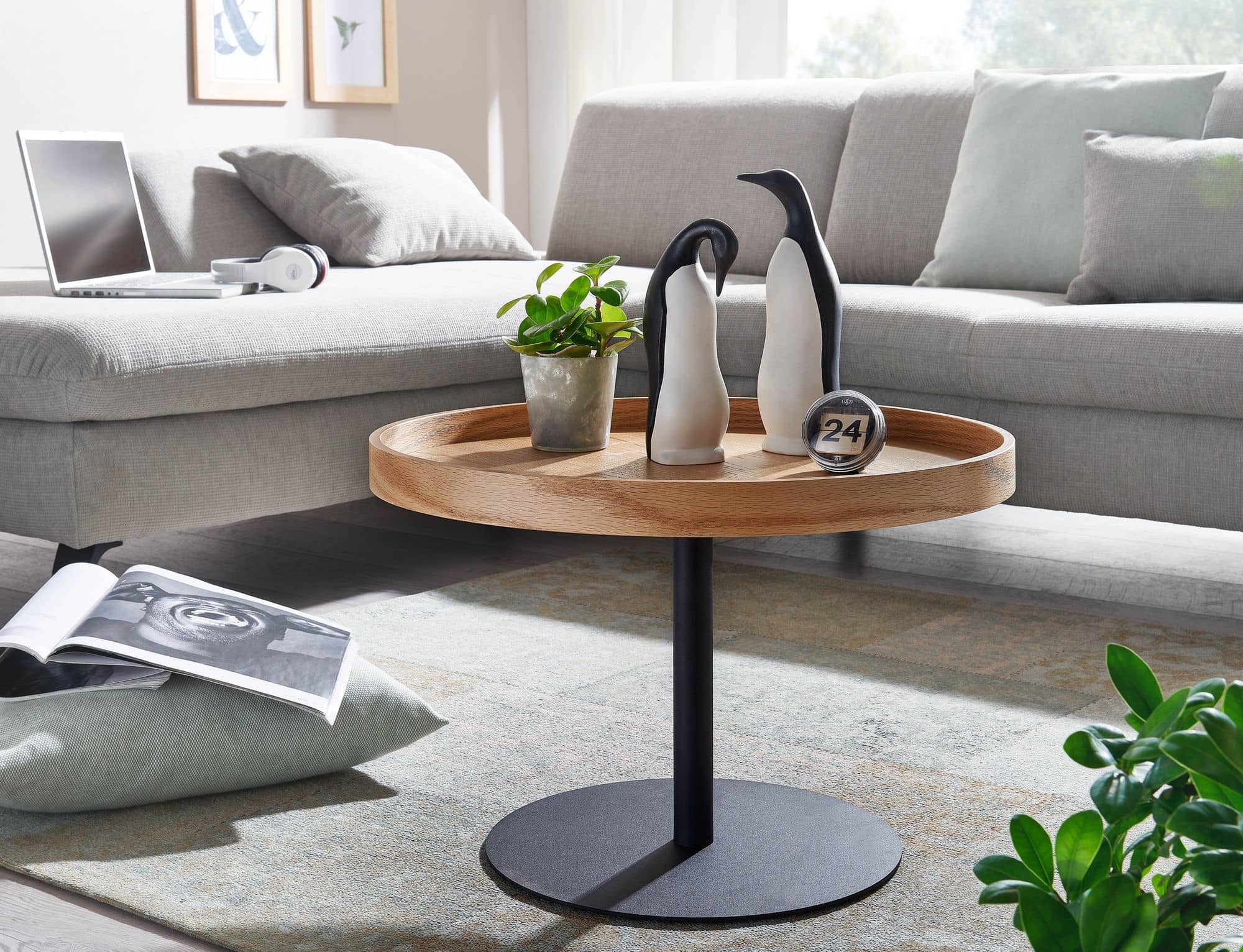 Couchtisch 61x61x40 cm Sofatisch Holz / Metall Wohnzimmertisch Eiche