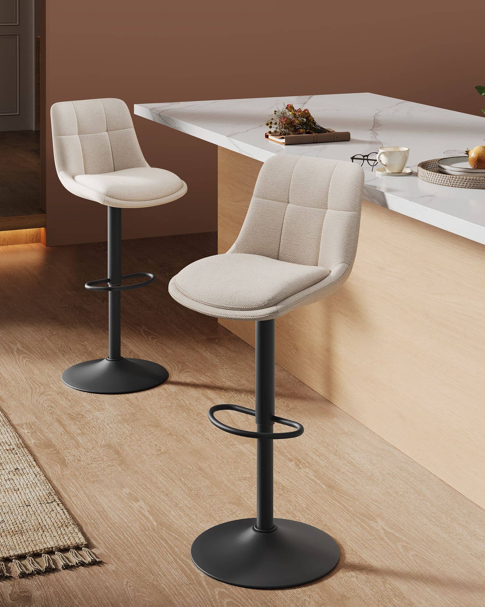 Barstühle höhenverstellbar mit Rückenlehne und Fußstütze cremeweiß Barstühle höhenverstellbar mit Rückenlehne und Fußstütze cremeweiß