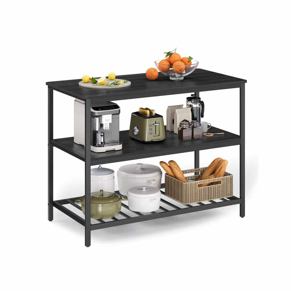 Küchenregal 3-stufig mit großer Arbeitsplatte und Stahlrahmen Küchenregal 3-stufig mit großer Arbeitsplatte und Stahlrahmen