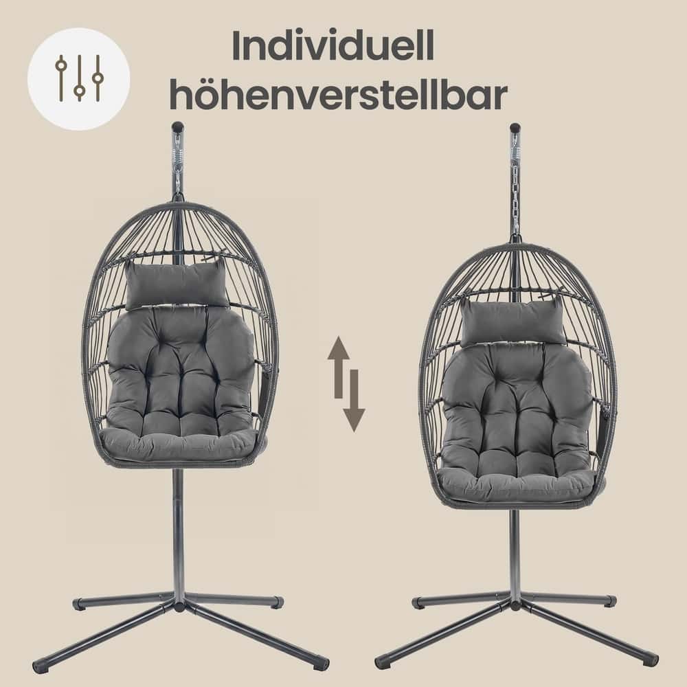 Schaukelstuhl mit Gestell, klappbarer Korbsessel höhenverstellbar, Hängeschaukel für Garten Balkon